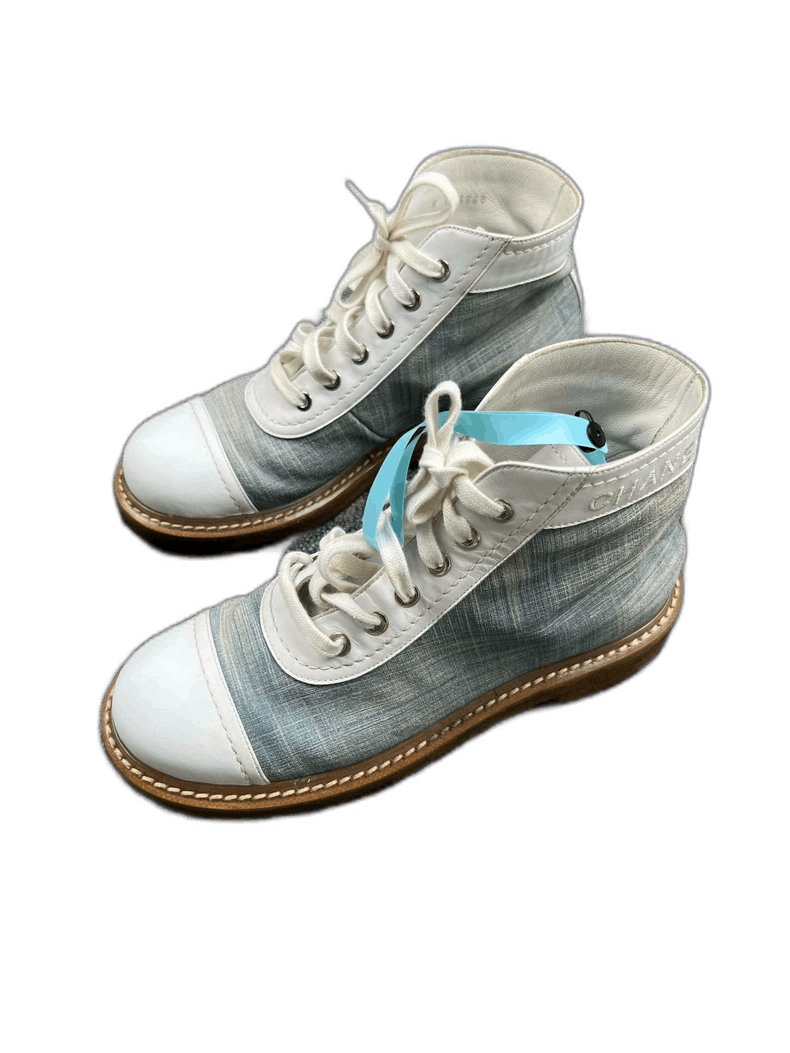 Chanel Distressed Denim Short Boots Size 37