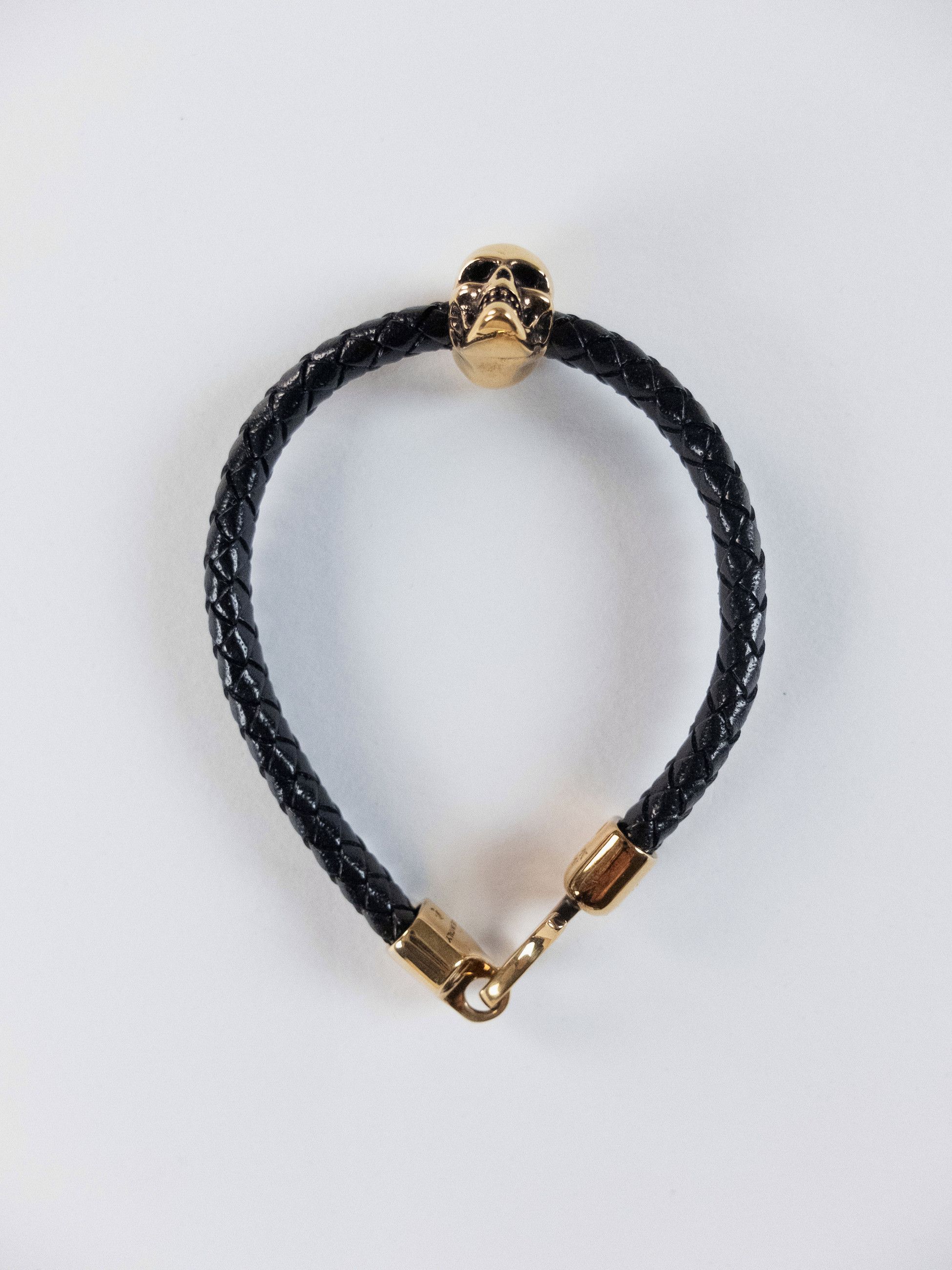 Alexander McQueen ALEXANDER MCQUEEN black woven leather skull bracelet q Size ONE SIZE - 3 Thumbnail