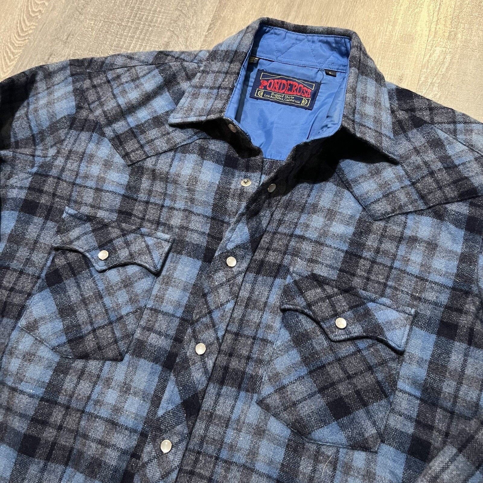 Vintage VTG Ponderosa 80s Western Pearl Snap Shirt Blue Plaid Cowboy Size US L / EU 52-54 / 3 - 2 Thumbnail