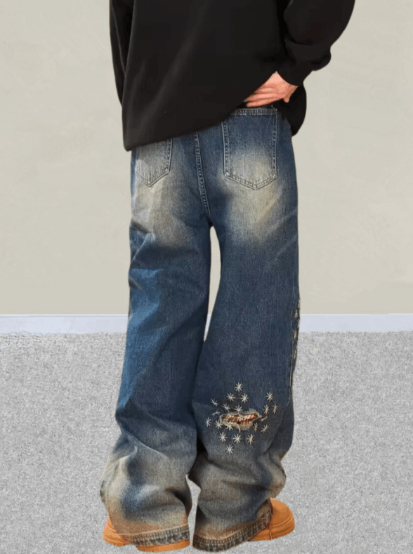 Japanese Brand Streetwear Plaid Patchwork Baggy Stacked Jeans Size US 30 / EU 46 - 2 Thumbnail