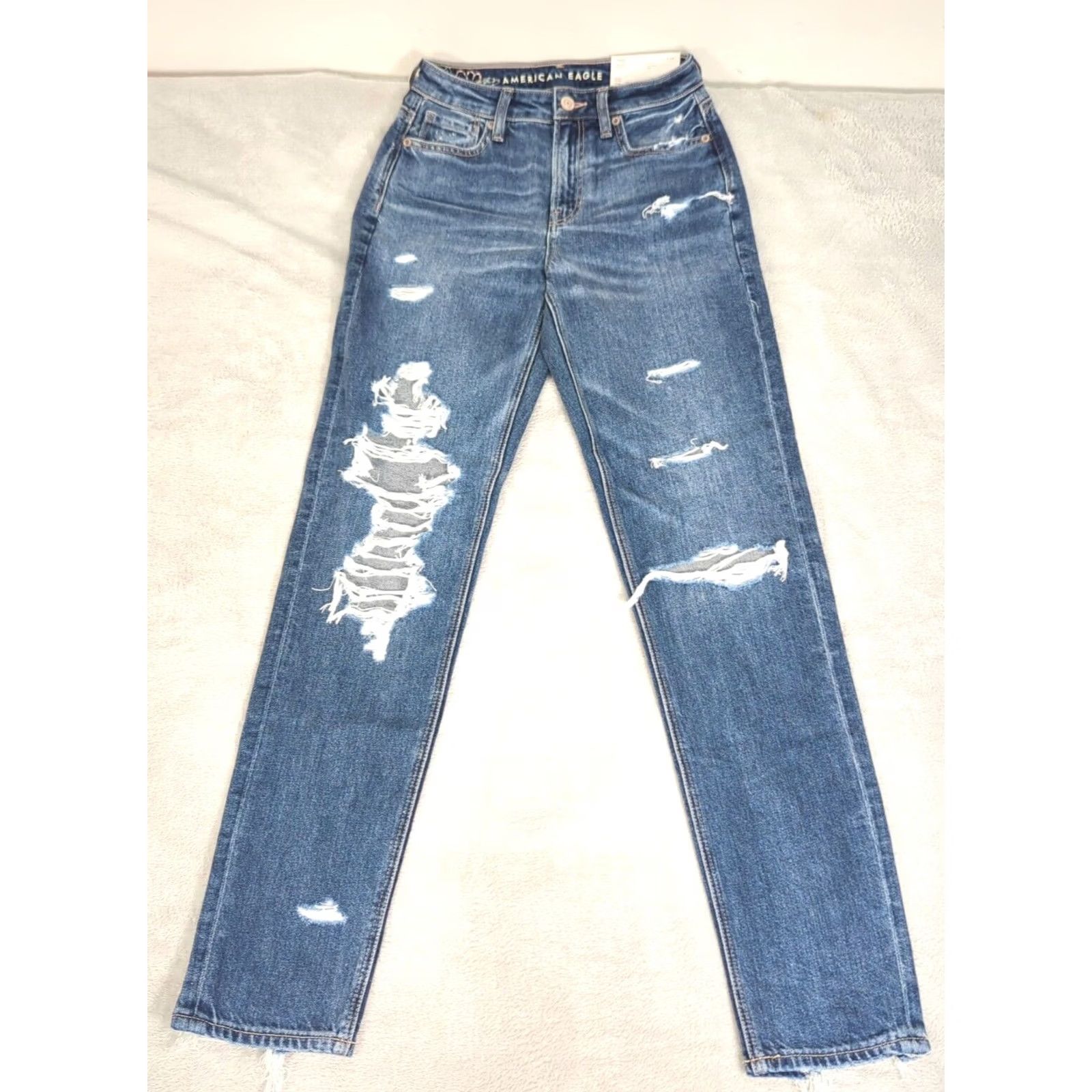 American Eagle Outfitters NEW Threat Whiskey Factory Distressed Mom Ankle Jeans Mens Truck Size Reset Ordered Boutique Size 24" / US 00 / IT 34 - 2 Thumbnail