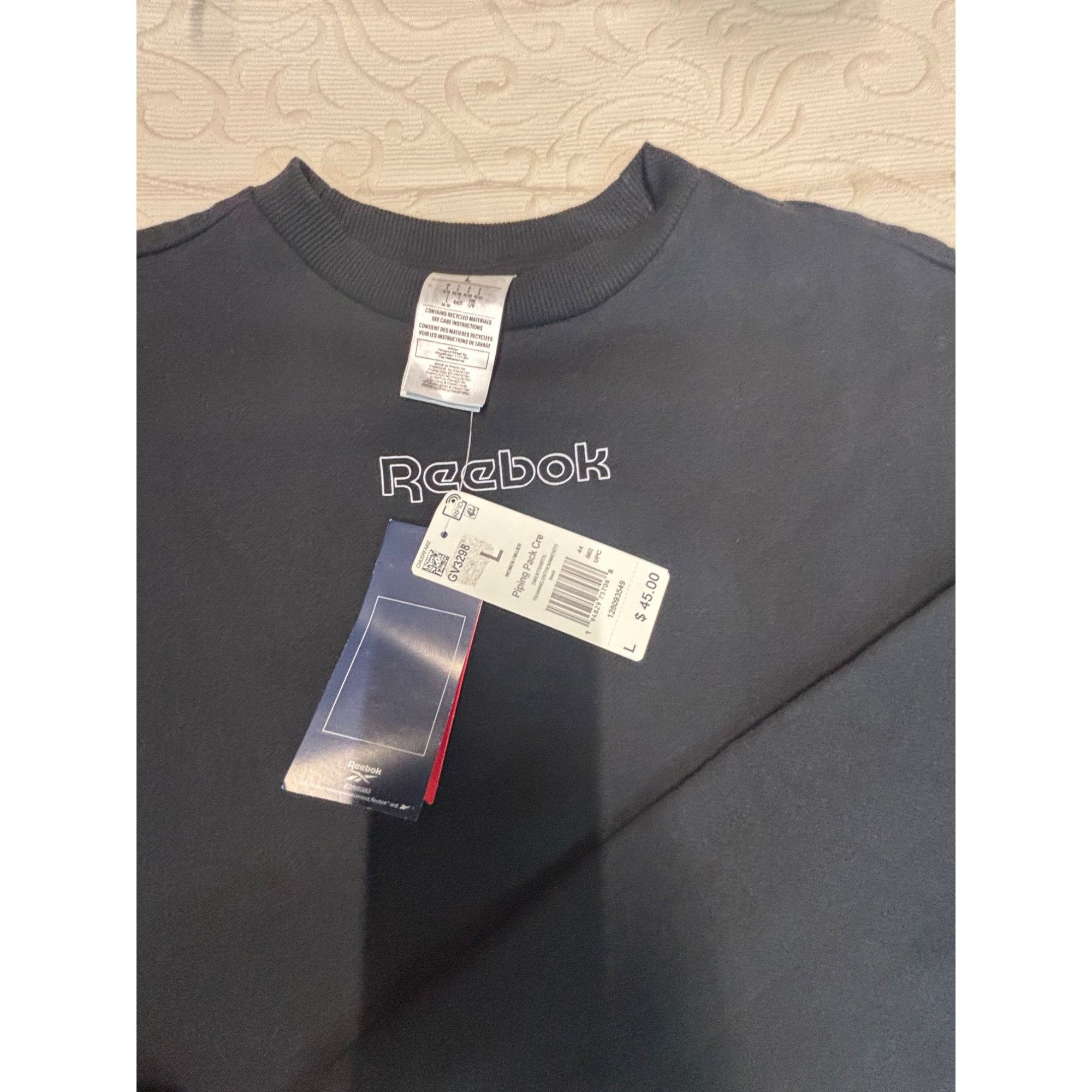 Reebok Reebok Women’s Piped Trim Cropped Sweatshirt, L, Black Size L / US 10 / IT 46 - 8 Thumbnail