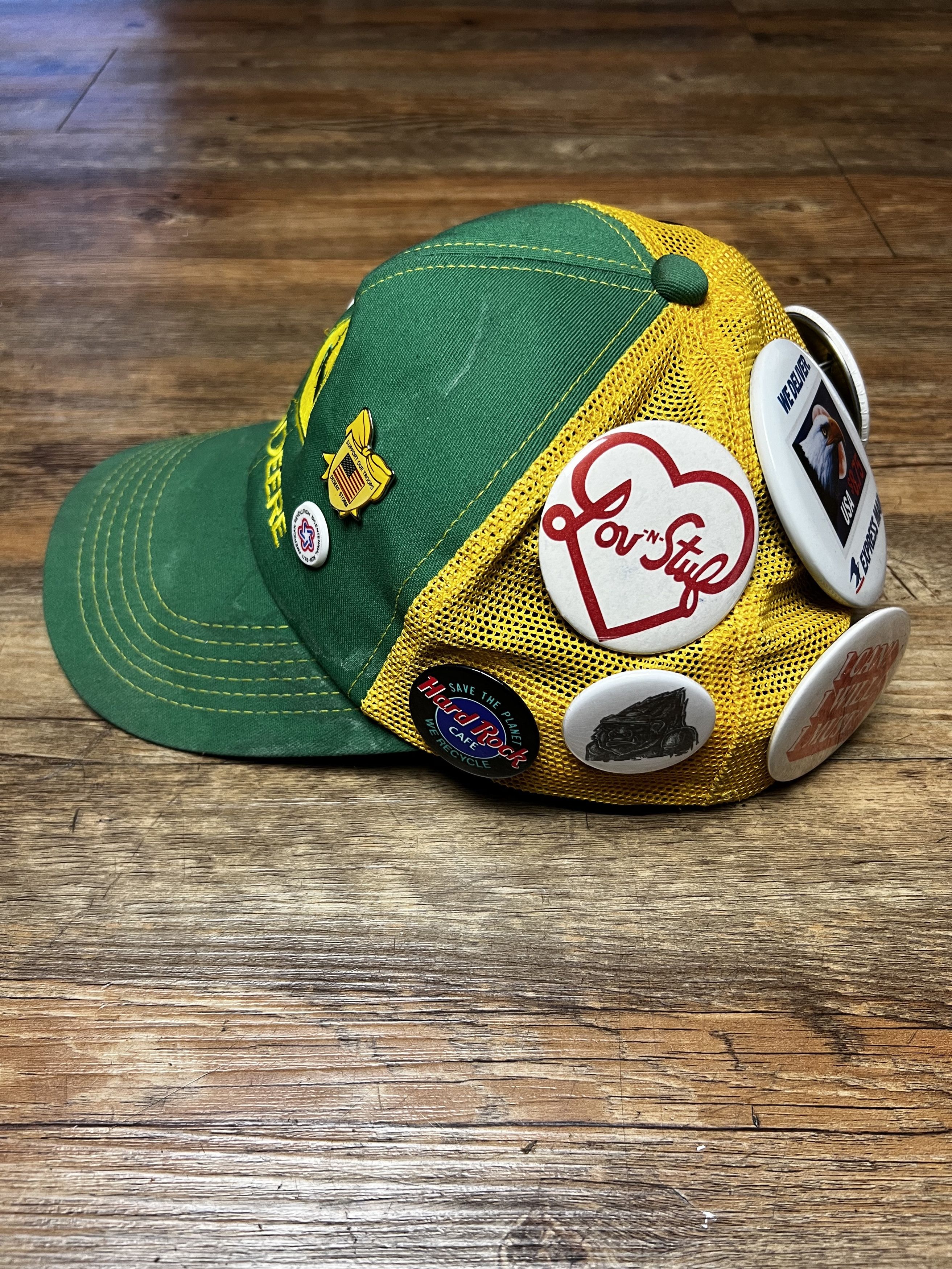 John Deere Vintage John Deere Green Yellow 6 Panel Snapback Hat w Pins Size ONE SIZE - 2 Thumbnail
