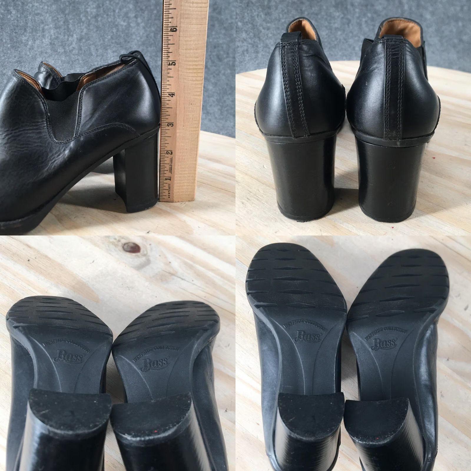 Vintage Bass Heels Womens 7.5 Luna Park Pumps Block Black Leather Round Toe Casual Shoes Size M / US 6-8 / IT 42-44 - 8 Thumbnail