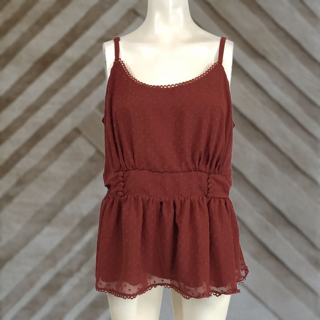 Torrid Torrid Women's 1X Rust Spaghetti Strap Polka Dot Ruffle Top Blouse Size XL / US 12-14 / IT 48-50 - 1 Thumbnail