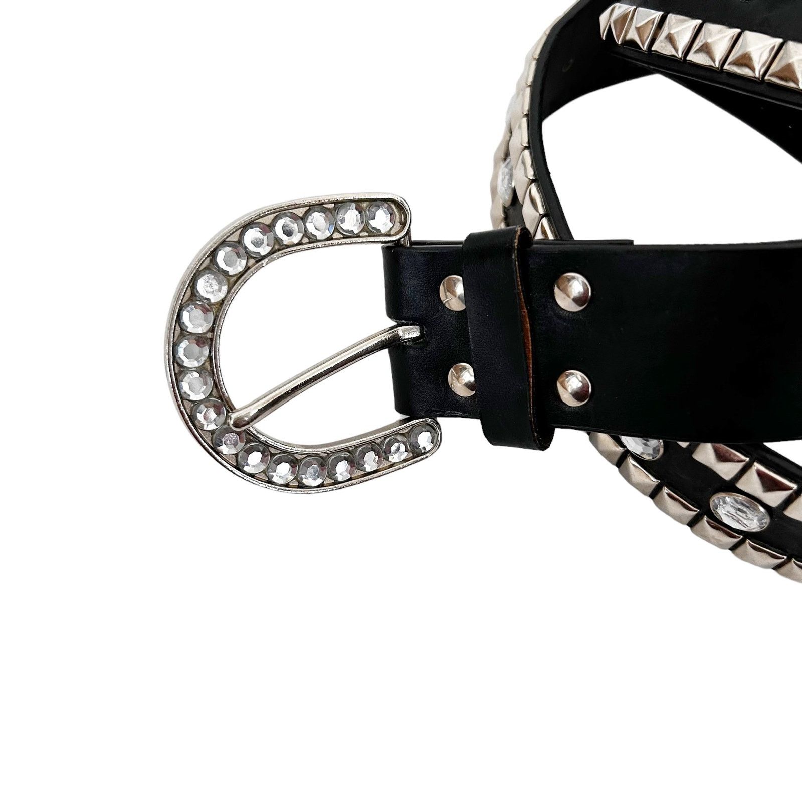 Other Genuine Leather Black Studded Gem Belt Sz L Size ONE SIZE - 2 Thumbnail