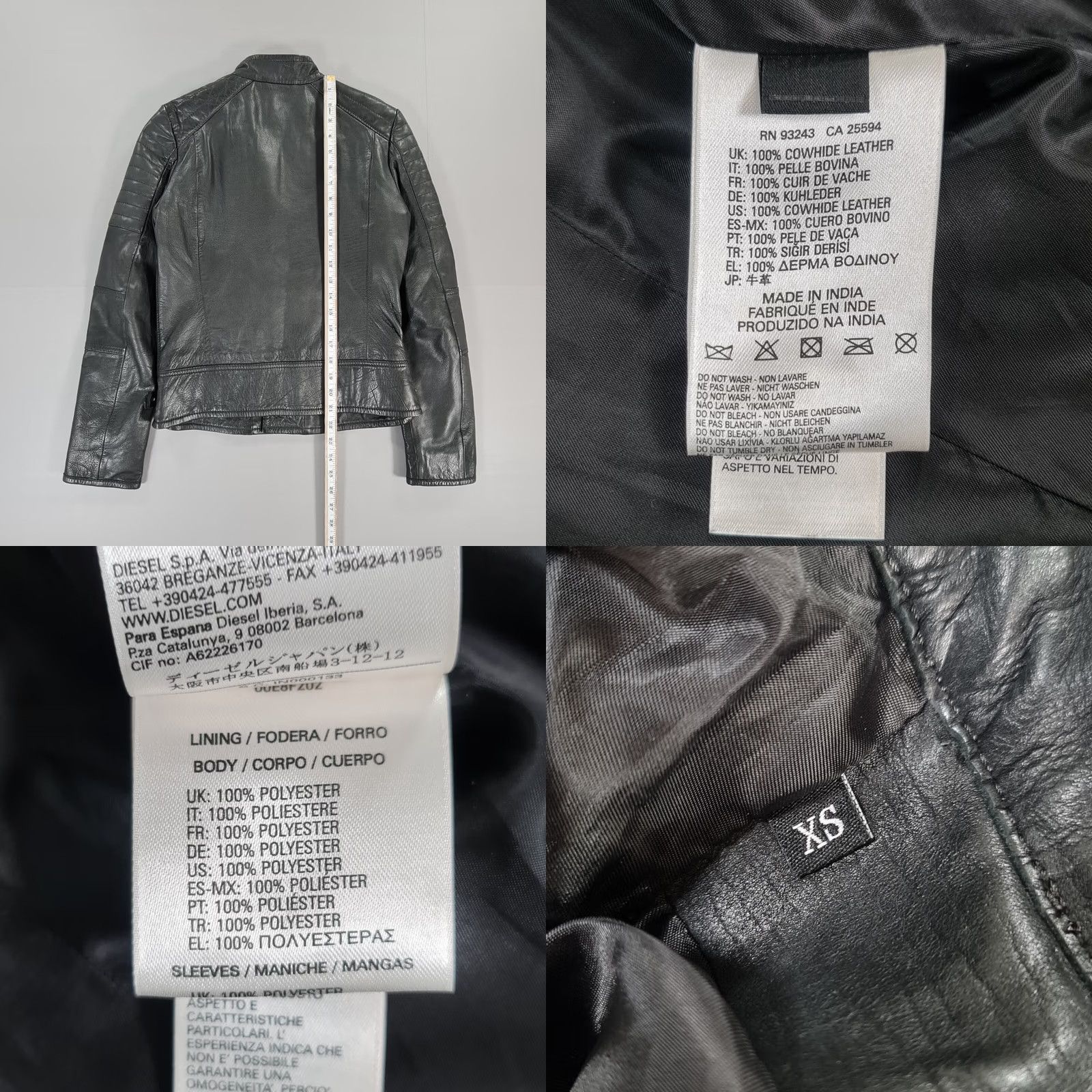 Diesel VINTAGE Diesel Womens Leather Jacket Black XS Biker Full Zip Leather Jacket Women XS Black Biker Full Zip Pockets Size XS / US 0-2 / IT 36-38 - 8 Thumbnail