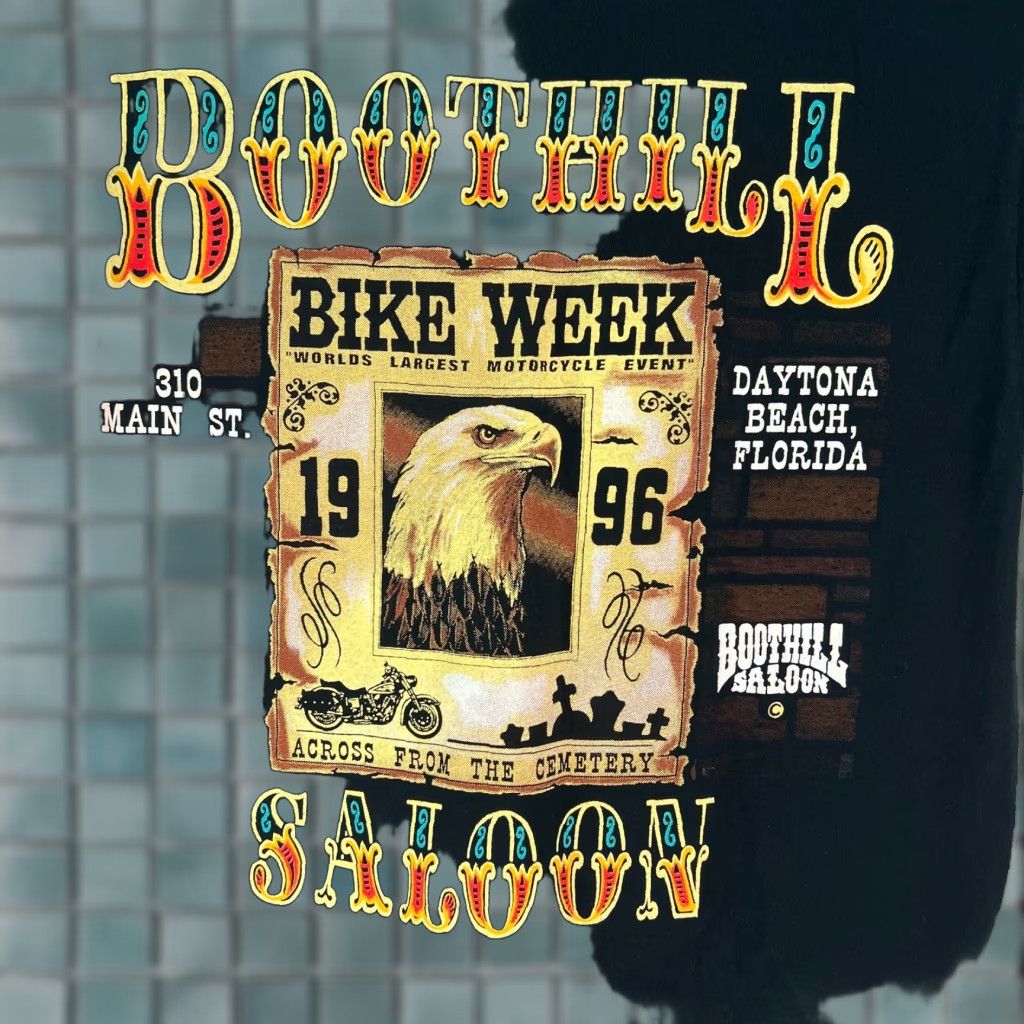 Fruit Of The Loom VTG Fruit Of The Loom Mens Black Tee XL T Shirt Graphic Biker 1996 Daytona Bike Week Saloon Crew Neck Short Sleeve Vintage US Mens Size US XL / EU 56 / 4 - 1 Thumbnail