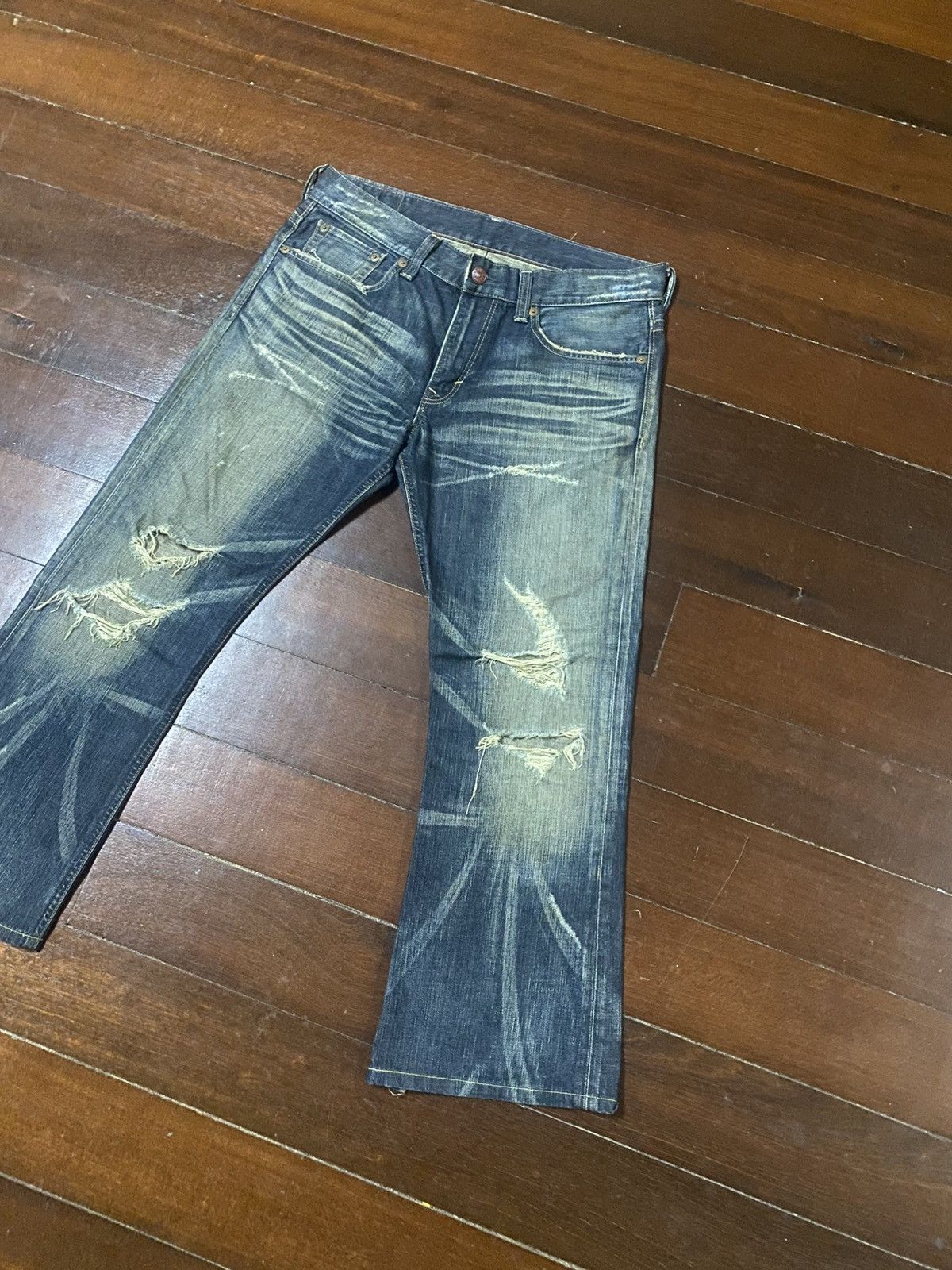 If Six Was Nine Japanese Edwin 503 Flared Jeans Distressed Jeans mud wash Size US 37 - 3 Thumbnail