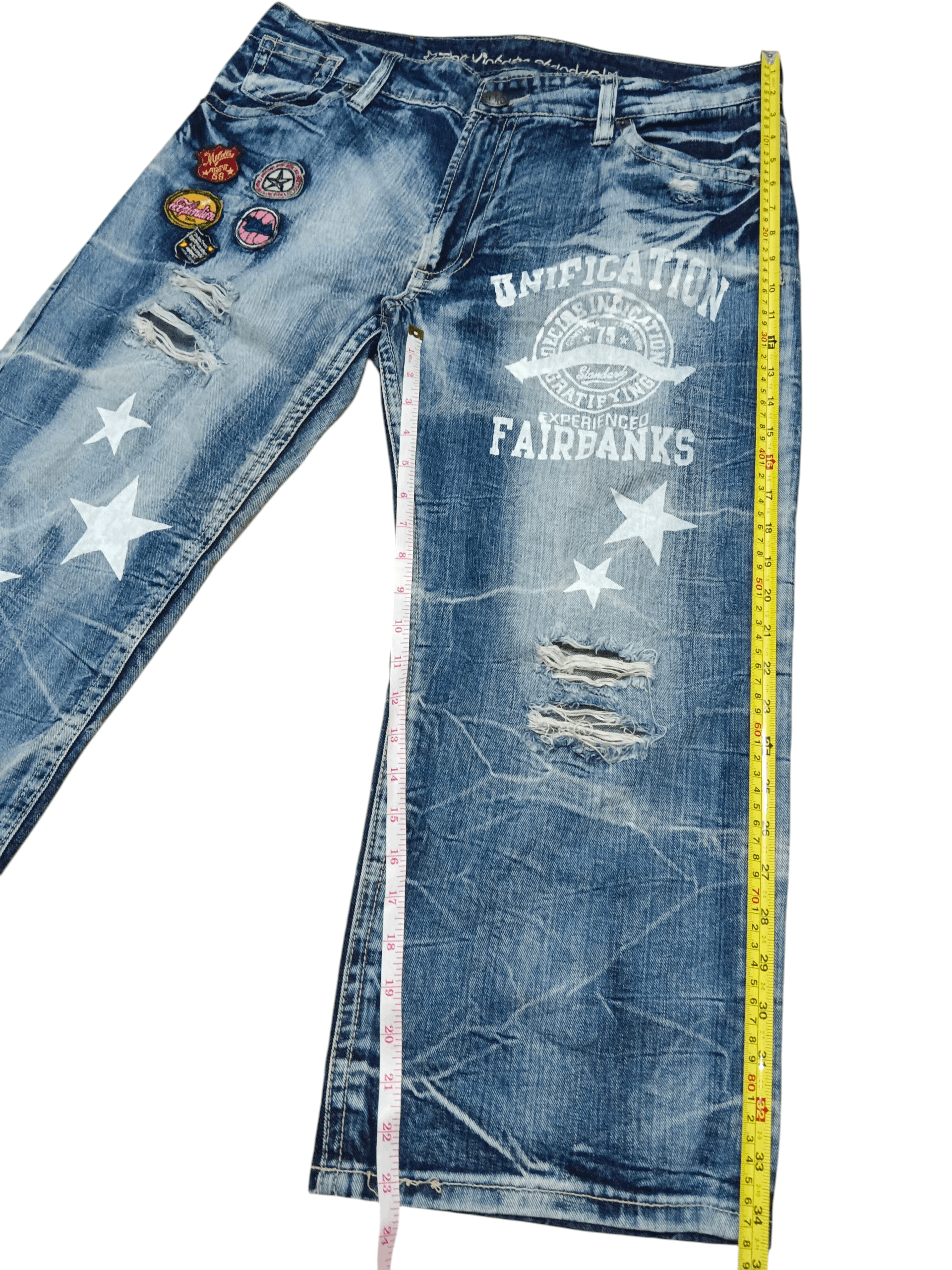 Denim & Co. 🔥FYE🔥 Patches Distressed Punk Cropped Denim Size US 37 - 13 Thumbnail