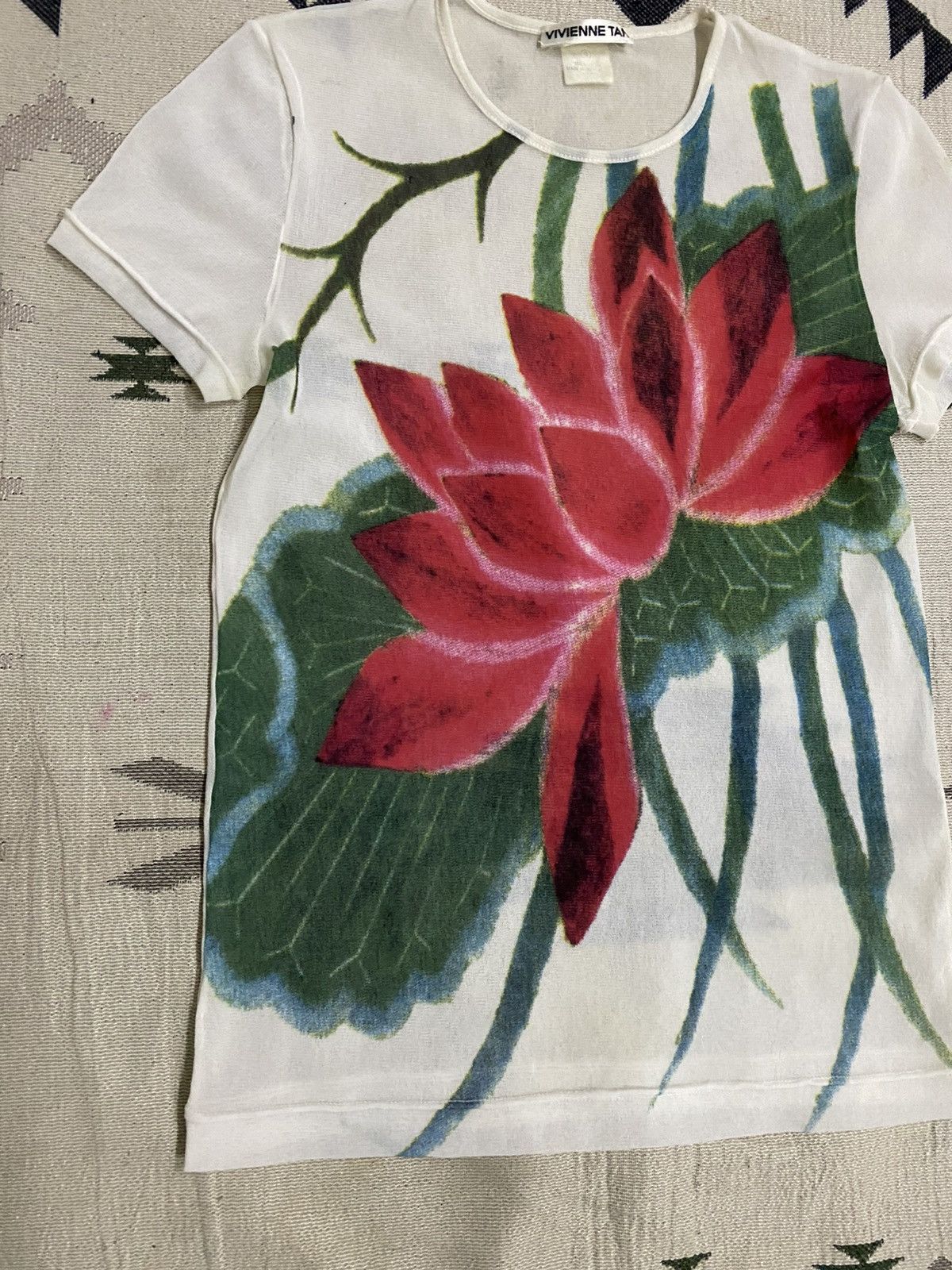Vivienne Tam 90s VIVIENNE TAM RED LOTUS SHORT SLEEVE SHIRT Size S / US 4 / IT 40 - 3 Thumbnail