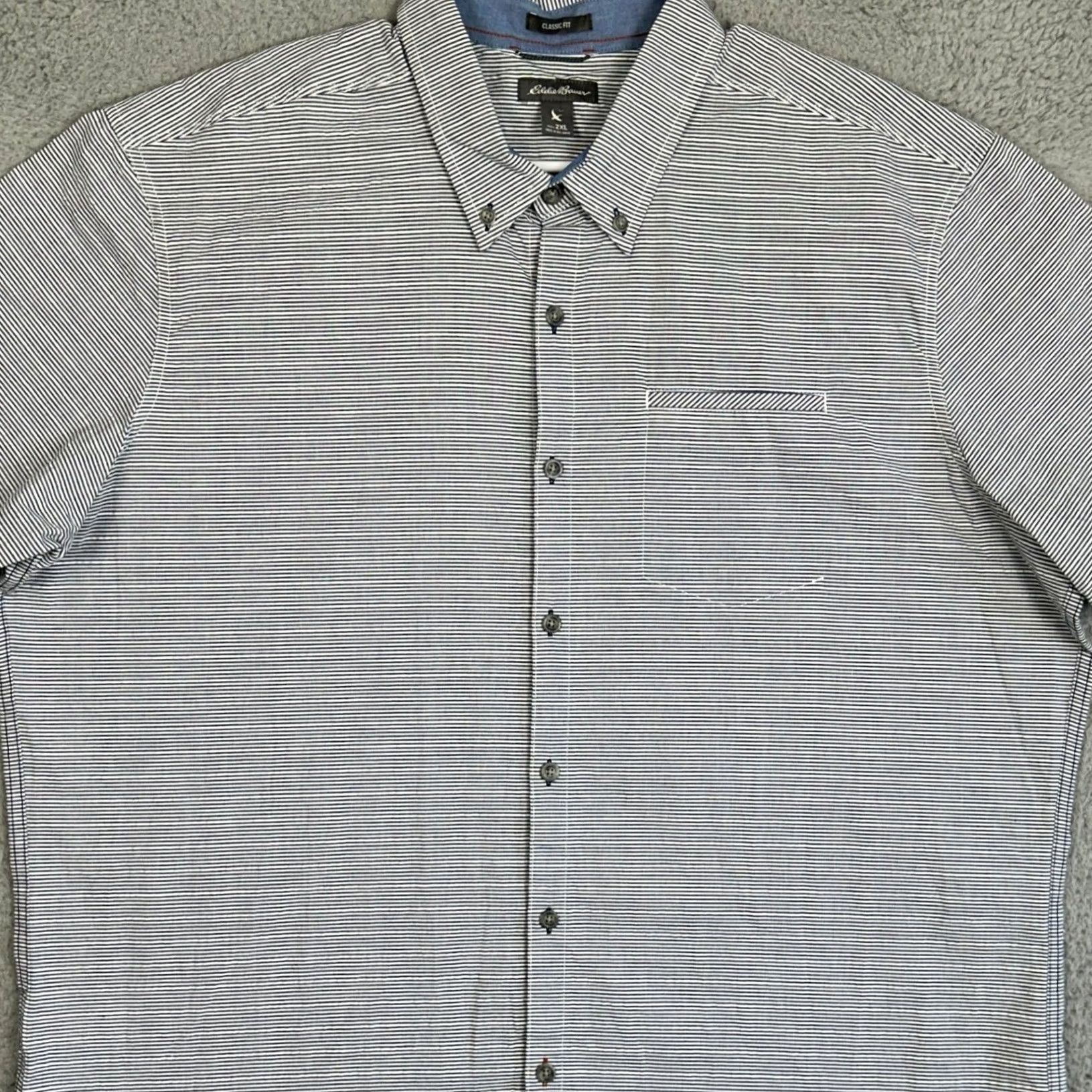 Eddie Bauer Eddie Bauer Shirt Men 2XL Blue White Classic Fit Button-Down Short Sleeve Stripe Button Front Pocket Casual Workwear Size US XXL / EU 58 / 5 - 2 Thumbnail