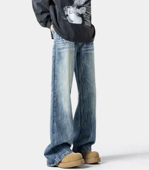 VIBE Men's high street washed lightning pattern jeans Size US 32 / EU 48 - 7 Thumbnail