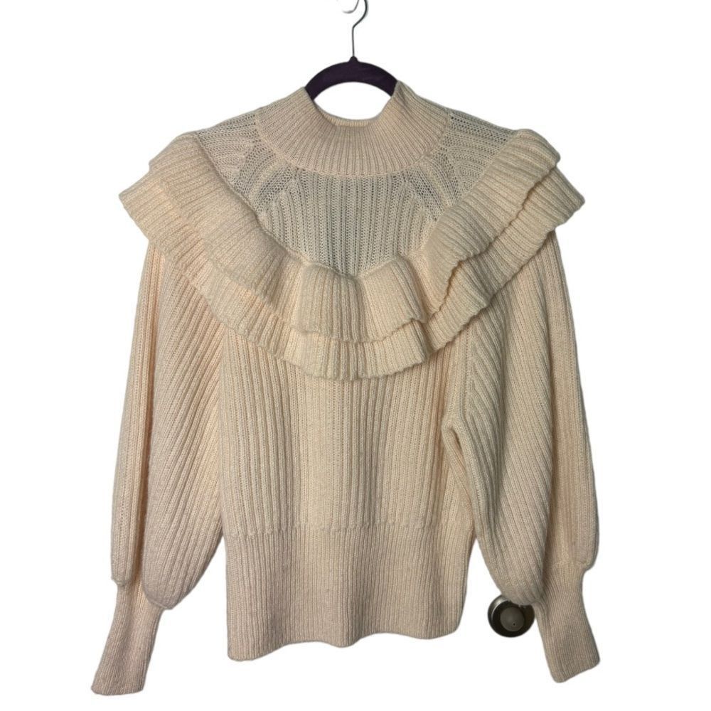 H&M H&M SZ XS Cream Flounced Ruffle Sweater Size XS / US 0-2 / IT 36-38 - 3 Thumbnail