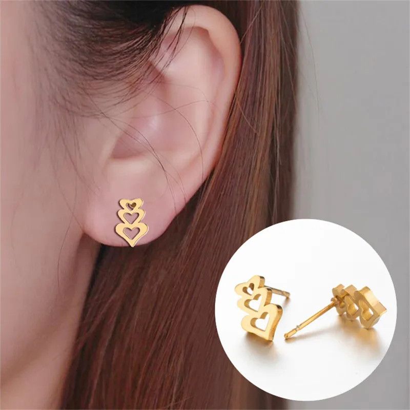 Jewelry Multiple Hearts Stud Earrings Charm Earring Gift Size ONE SIZE - 2 Thumbnail