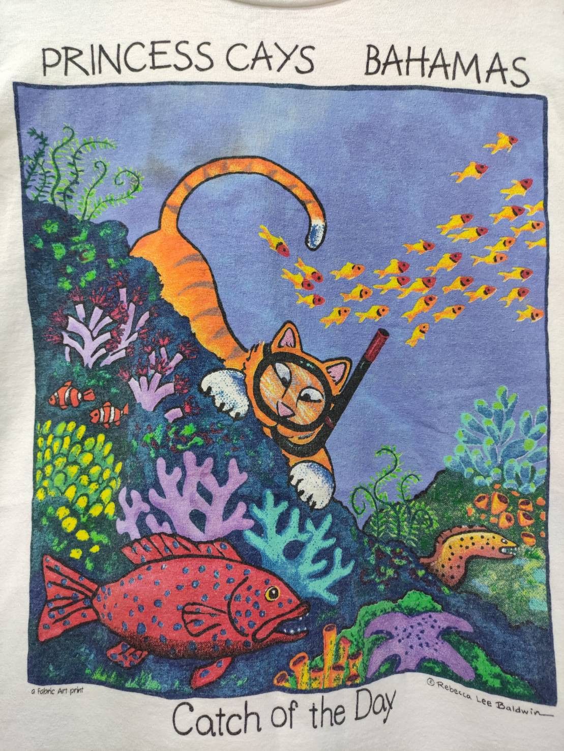 Vintage Vtg 90's Scuba Cat " Catch Of The Day " Funny Art T-Shirt Size US L / EU 52-54 / 3 - 3 Thumbnail