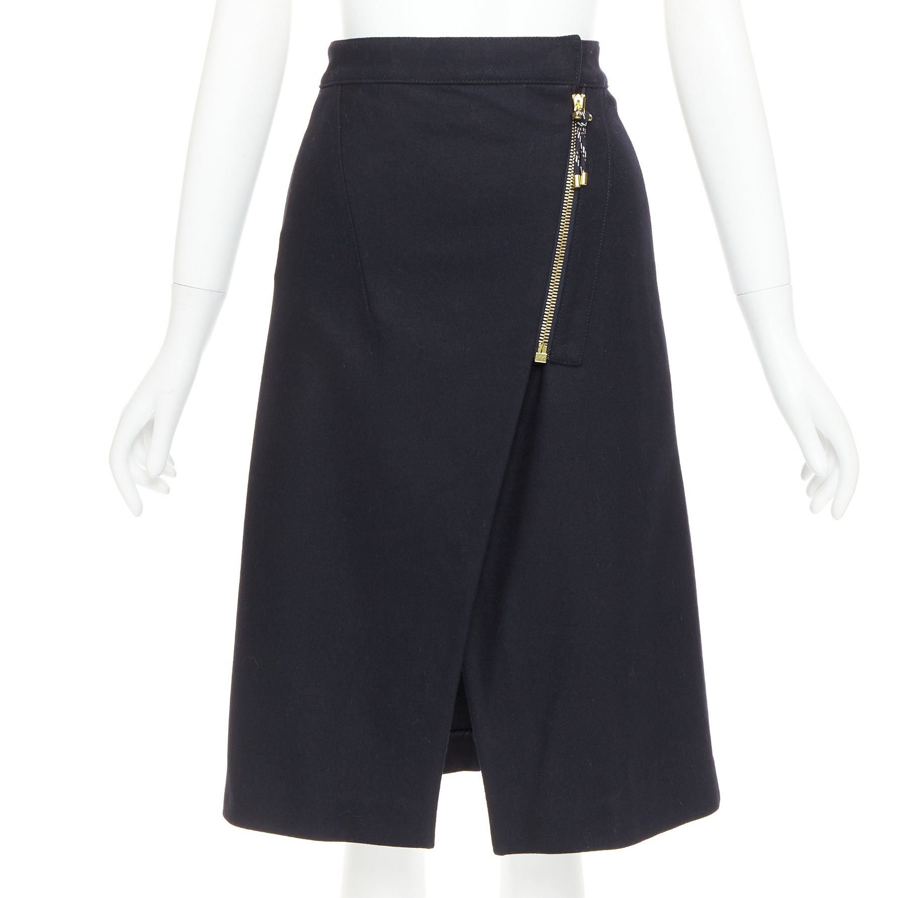 Acne Studios ACNE STUDIOS 2016 Panna Wool black silver asymmetric zip knee skirt FR32 XXS Size 25" / US 0 / IT 36 - 1 Thumbnail