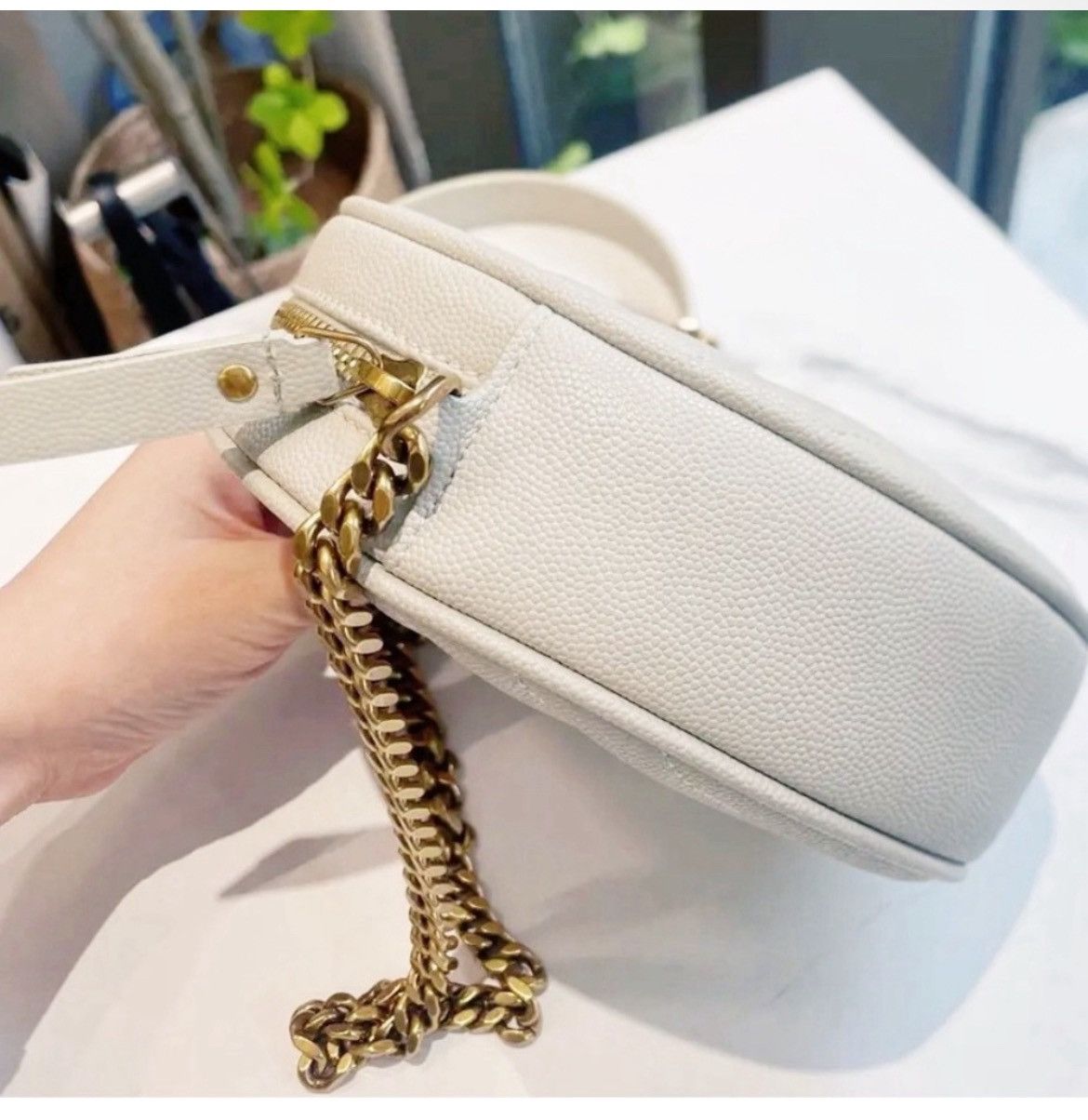 Saint Laurent Paris Auth Saint Laurent New Ivory Round Chevron YSL Crossbody Bag Size ONE SIZE - 7 Thumbnail