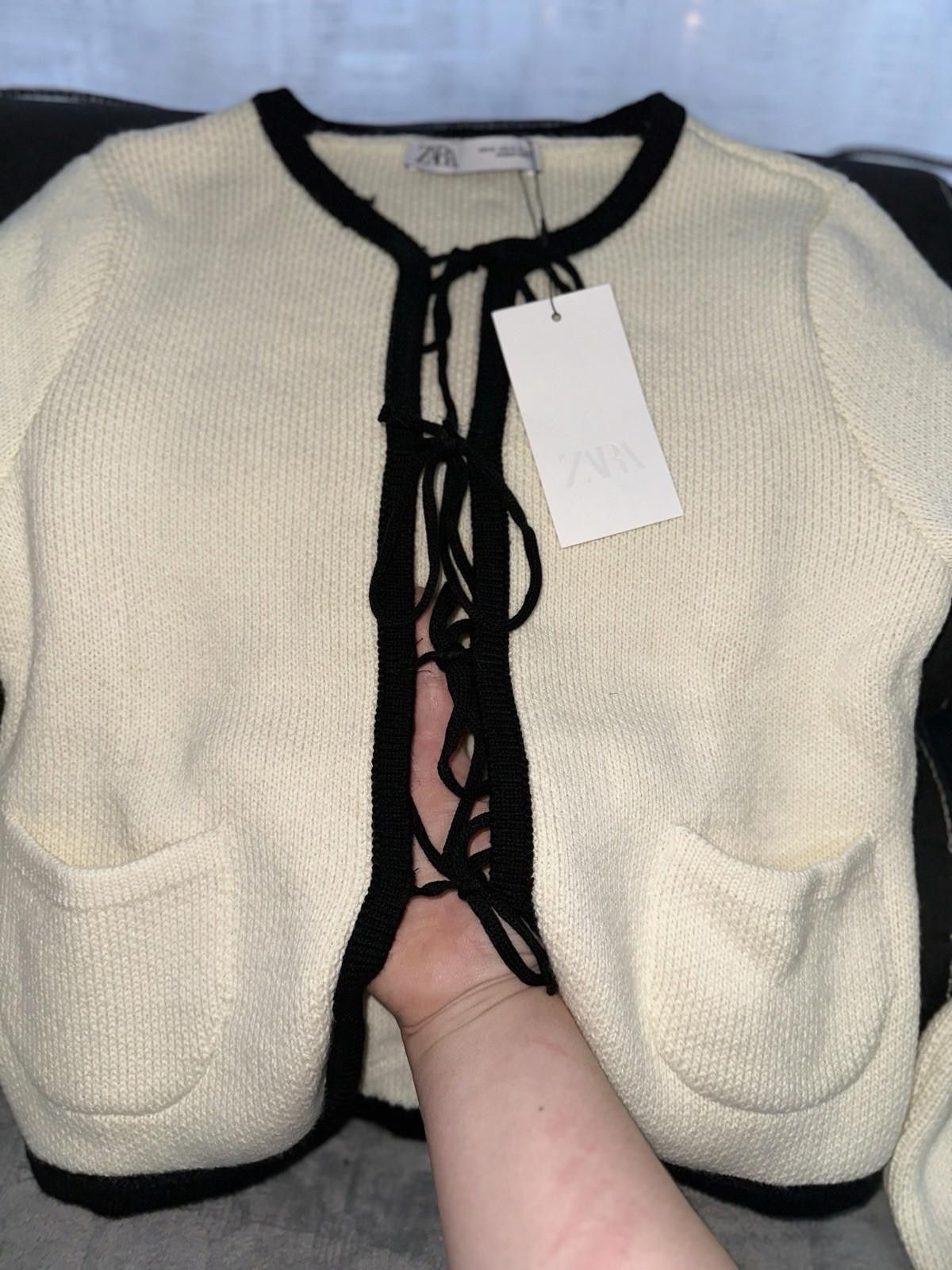 Zara Zara Cream Cardigan With Black Ties Size M / US 6-8 / IT 42-44 - 3 Thumbnail