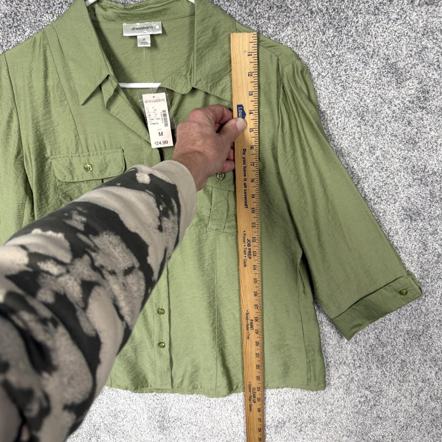 Vintage Dressbarn Button-Up Shirt Womens M Green 3/4 Sleeve Solid Casual Business Preppy Rayon Nylon Collared NWT Size M / US 6-8 / IT 42-44 - 3 Thumbnail