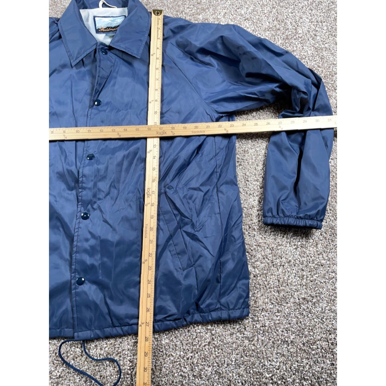 Vintage VTG Yes Fieldmaster Windbreaker Jacket Outdoor Dark Blue Medium Adult Mens Regular Snap Button Pockets Short Nylon Solid Zip Full Lining Polyester Size US M / EU 48-50 / 2 - 5 Thumbnail