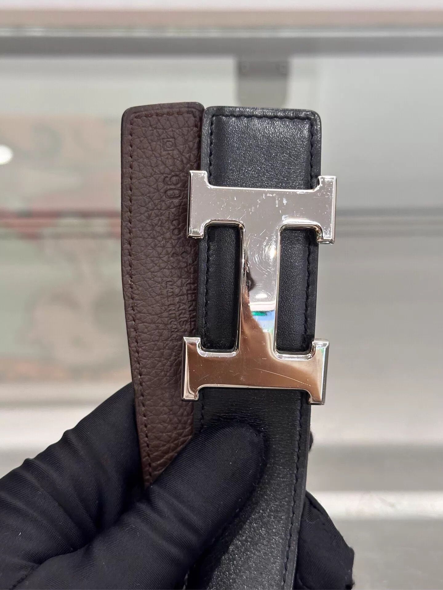 Hermes Hermes H Buckle Belt Black & Chocolate 3.2cm 90cm 99new Size ONE SIZE - 4 Thumbnail