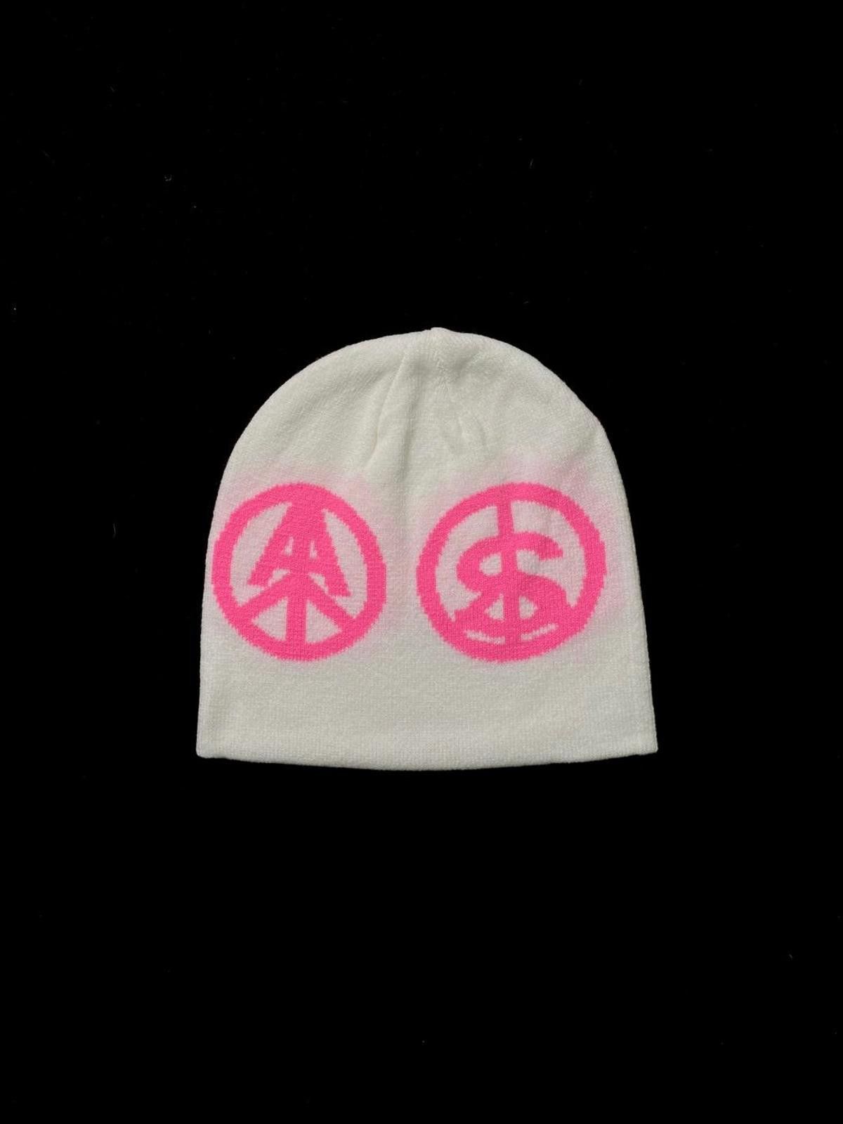 Japanese Brand Y2k Rare AS Peace Pattern No Cuff Knit White Beanie Hats OS Size ONE SIZE - 1 Thumbnail