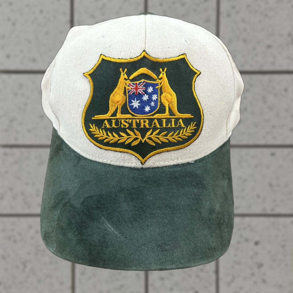 Vintage HaT Australia Tan Green Suede Brim Hat Adjustable Strap Baseball Cap Suede Green Adjustable Men Boys Mens Hat Cap Size ONE SIZE - 1 Thumbnail