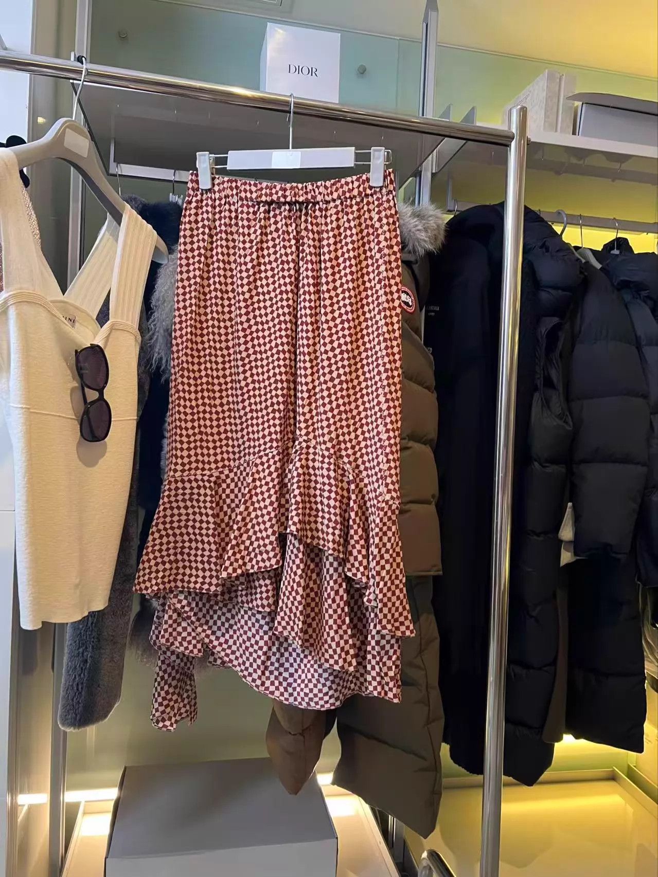 Marni Marni Red White Check Silk Layered Midi Skirt M Size 27" / US 4 / IT 40 - 3 Thumbnail