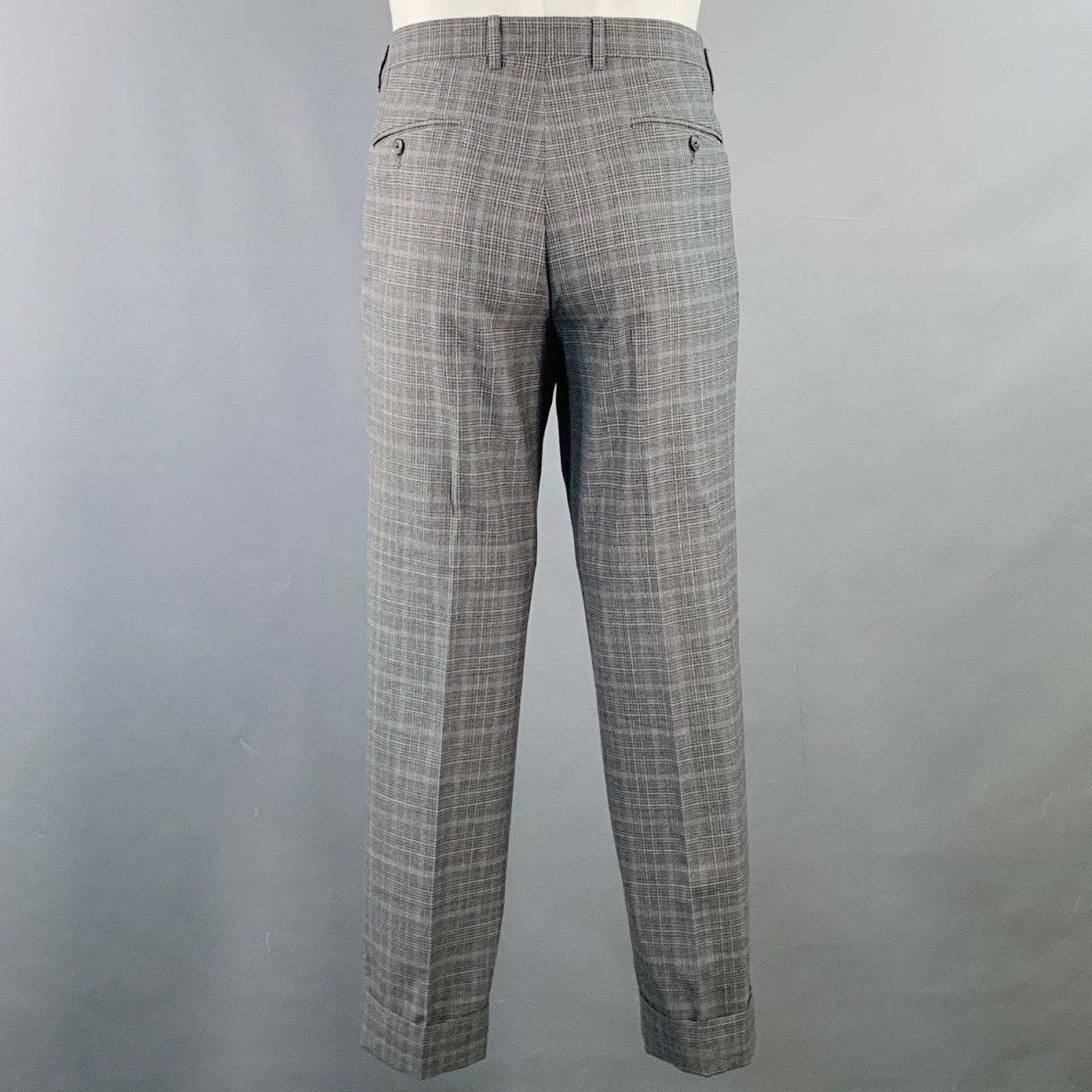 Eidos Napoli EIDOS 38 Regular Grey Charcoal Plaid Wool Notch Lapel Suit Size 38R - 7 Thumbnail