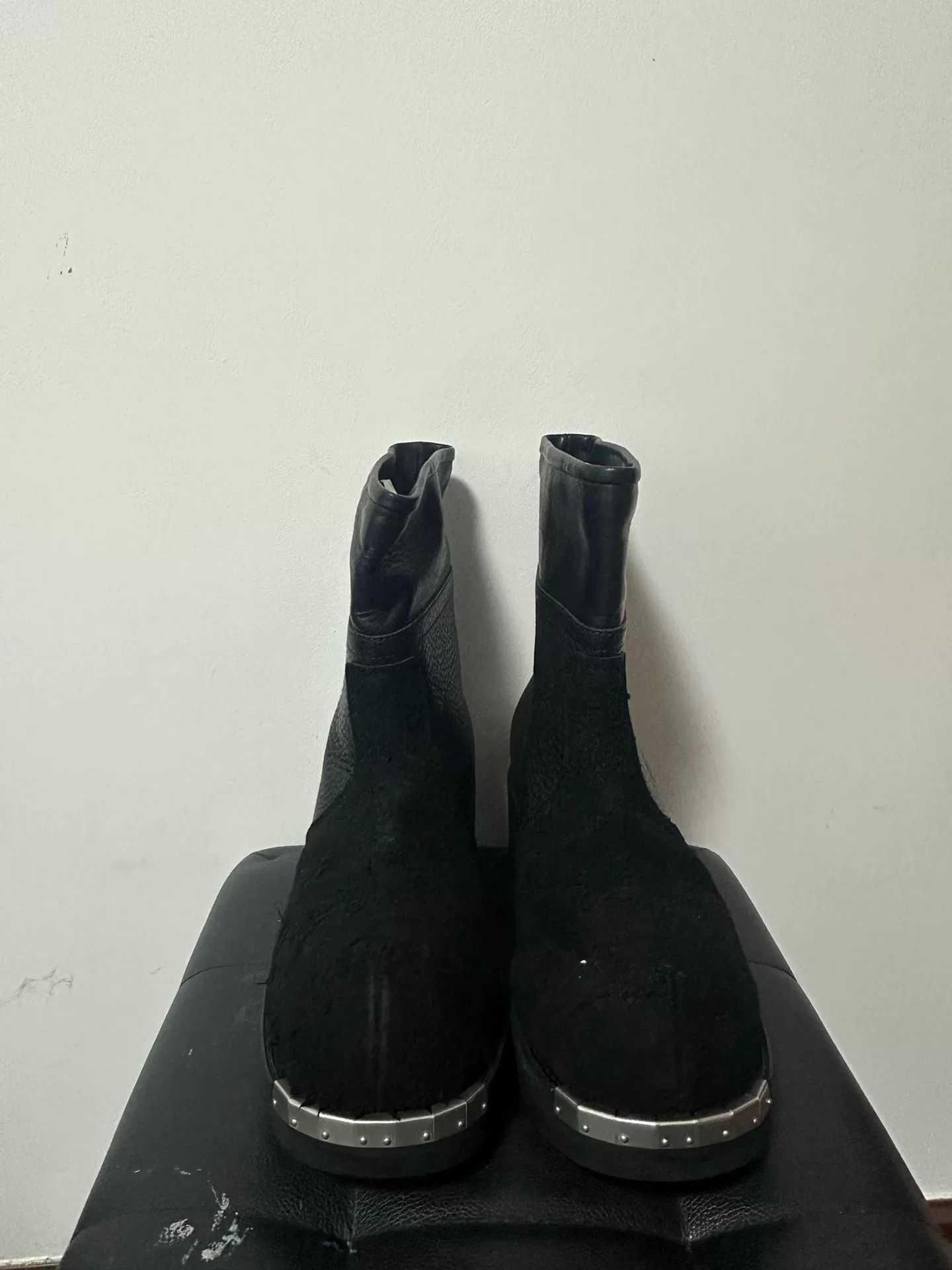 MM6 black plush round toe metal boots Size US 10 / EU 43 - 1 Thumbnail