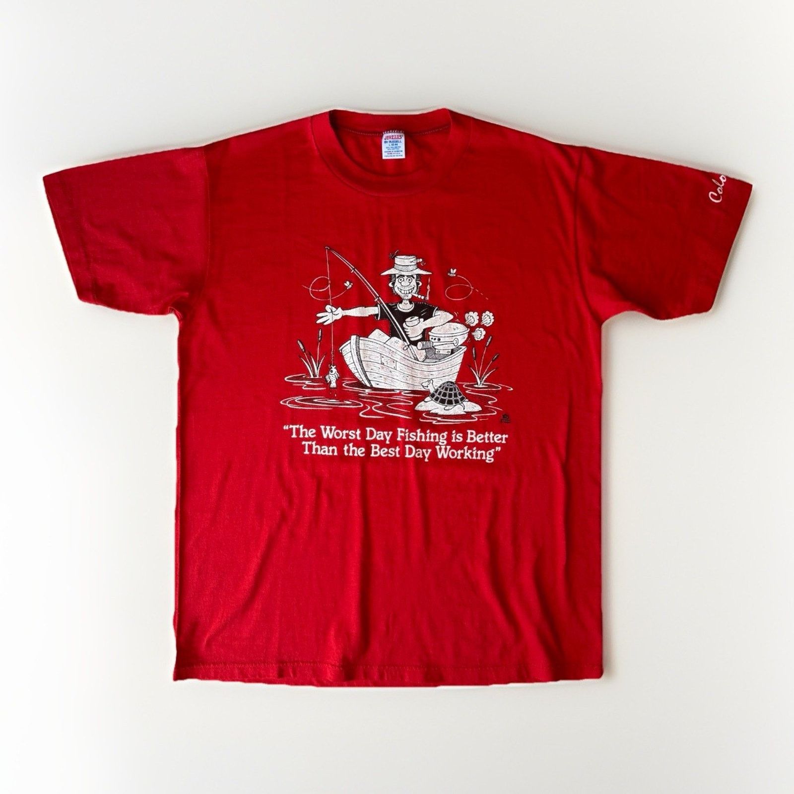 Fruit Of The Loom Vintage Fishing Shirt L Red 80s Made in USA Cotton Nature Size US L / EU 52-54 / 3 - 1 Thumbnail