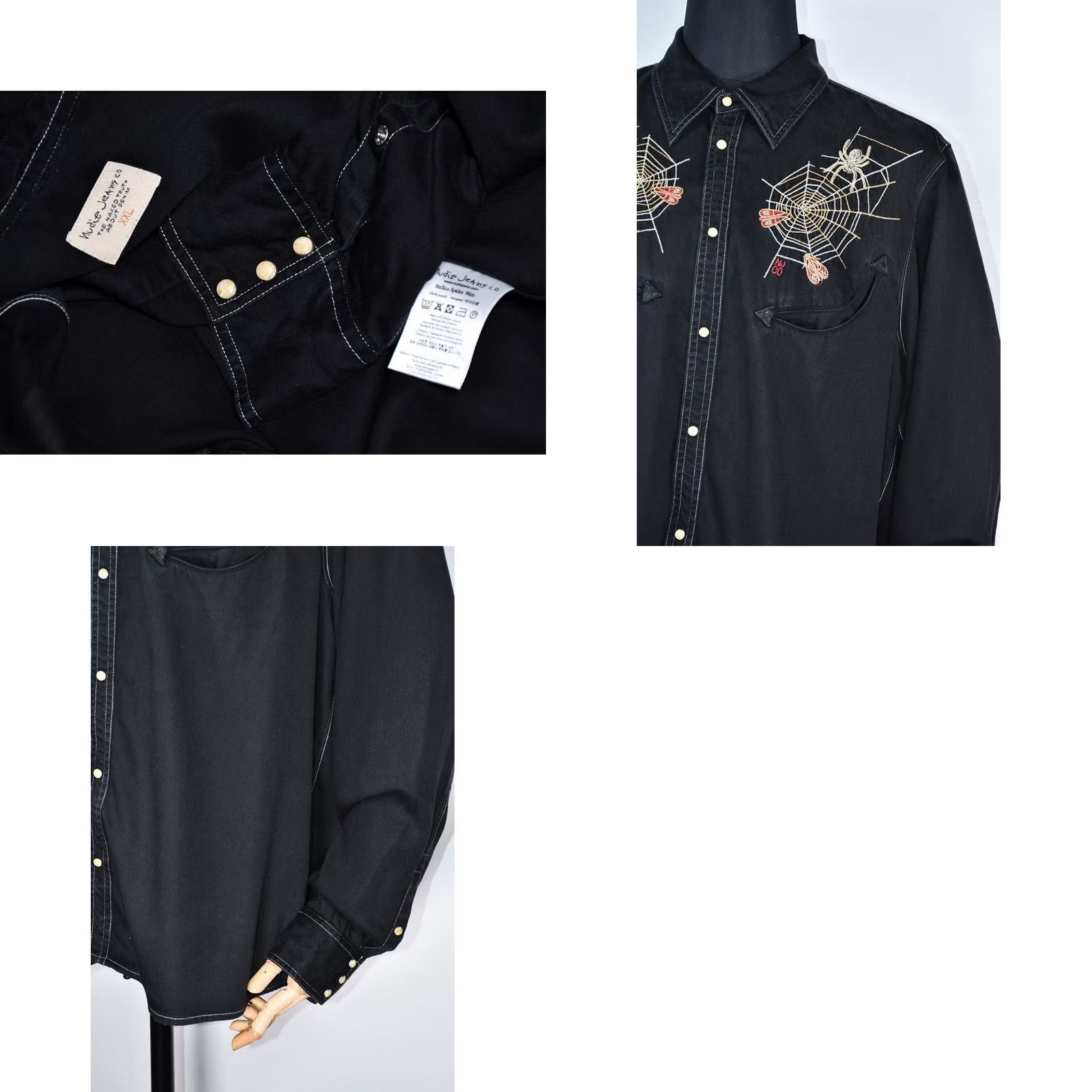 Nudie Jeans Nudie Jeans Stellan Spider Web Embroidered Shirt Men's 2XL Black Lyocell Long Sleeve Button-Up Western Casual Size US XXL / EU 58 / 5 - 8 Thumbnail