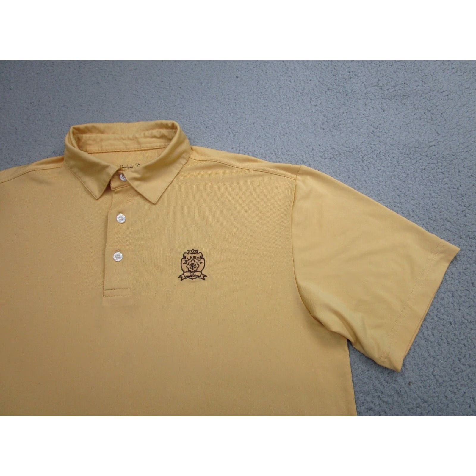 Vintage Straight Down Polo Shirt Mens L Yellow Beige Pattern Solid Jersey Polyester Golf Button Collared Short Sleeve Vintage No Size US L / EU 52-54 / 3 - 3 Thumbnail