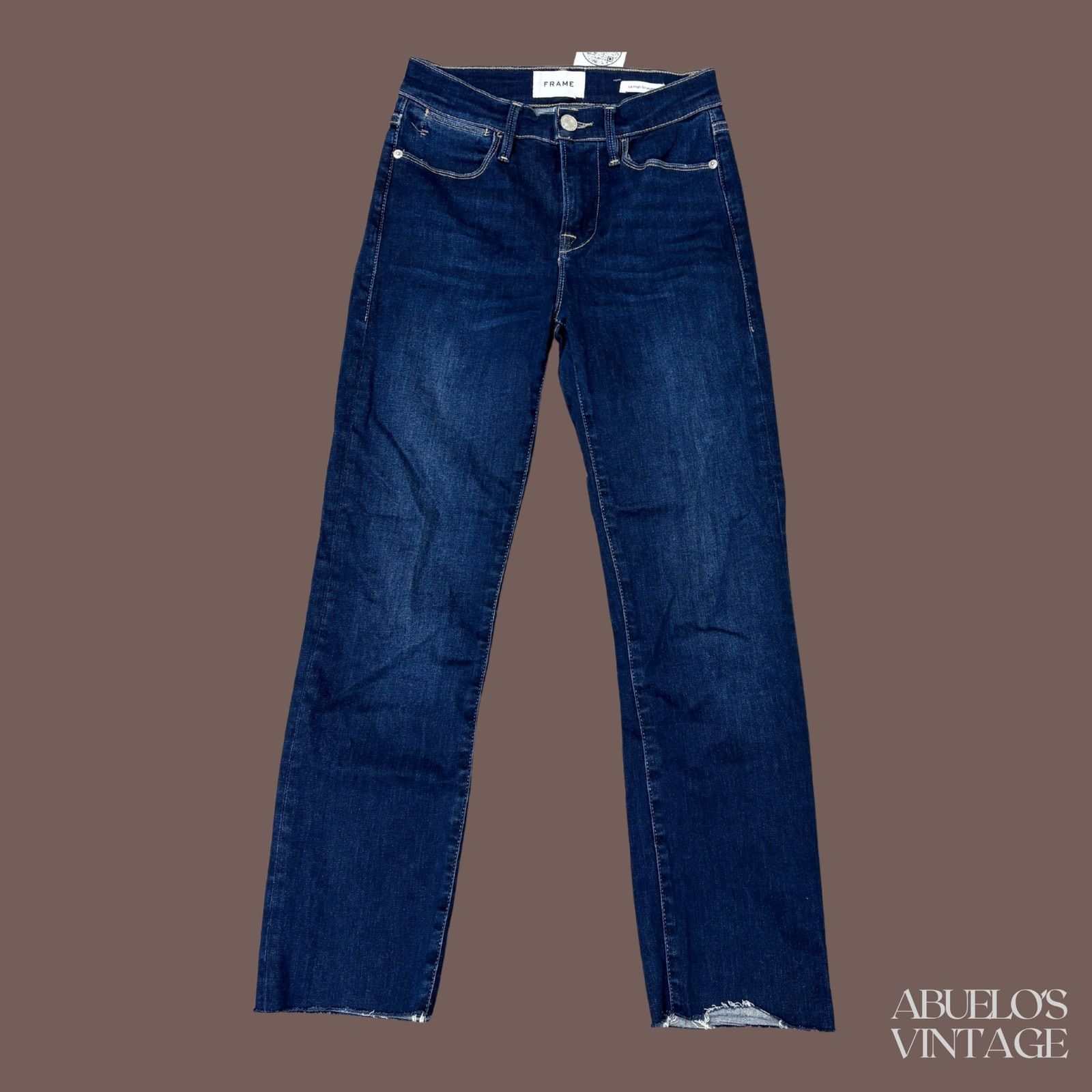 Frame FRAME Le High Straight | Dark Wash Raw Hem | Minimal Denim Size 25" / US 0 / IT 36 - 1 Thumbnail