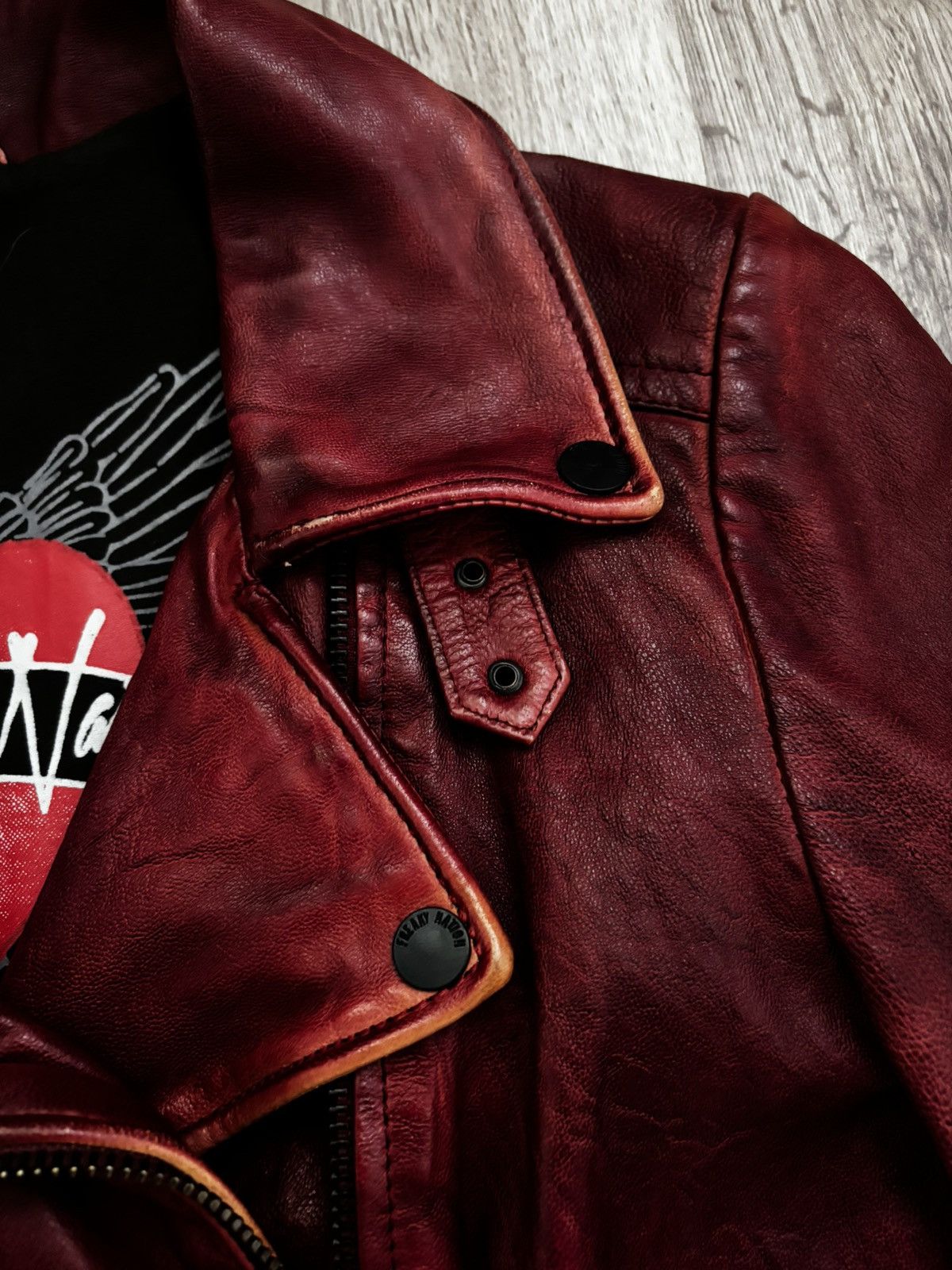 Other Freaky Nation Red Distressed Star Leather Biker Jacket Size M / US 6-8 / IT 42-44 - 7 Thumbnail