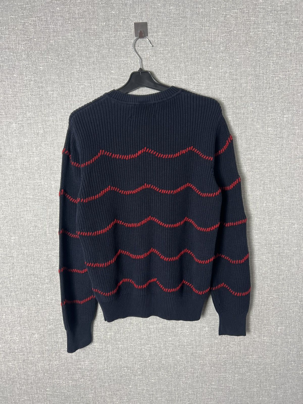 Maison Kitsune Maison Kitsune Crew Navy Sweater Red Wave Hand Embroidered Size M / US 6-8 / IT 42-44 - 9 Thumbnail