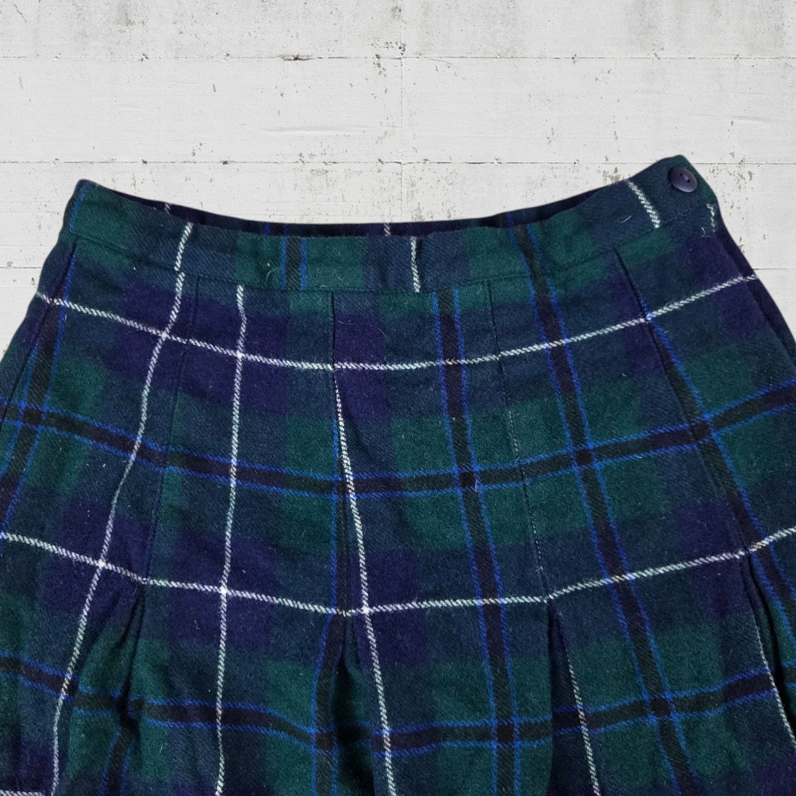 Vintage 90s Green Navy Tartan Plaid Wool Midi Skirt Size 8 Size 30" / US 8 / IT 44 - 3 Thumbnail