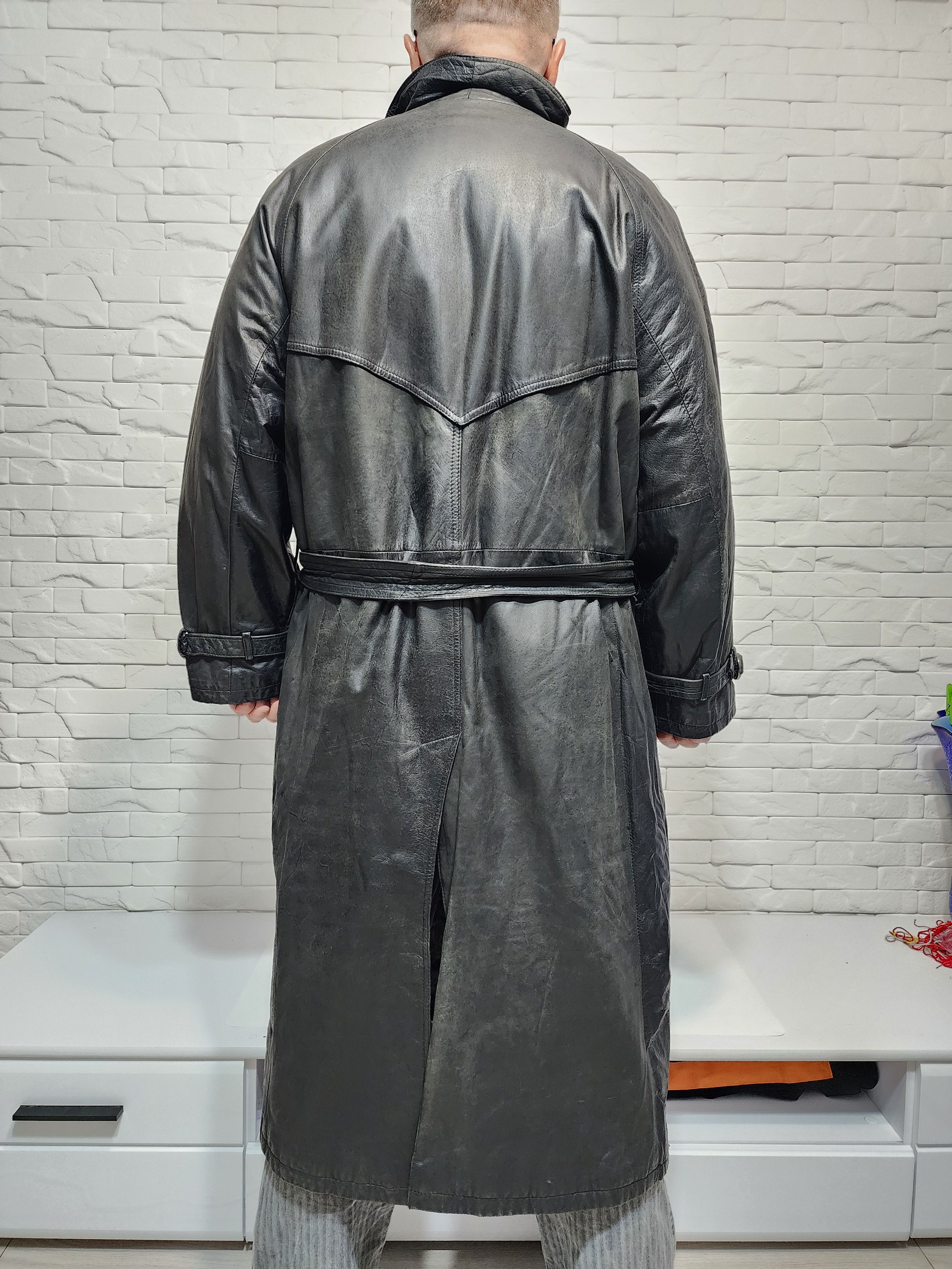 Designer Men's leather trench coat. Long leather men's coat. Size US XL / EU 56 / 4 - 5 Thumbnail