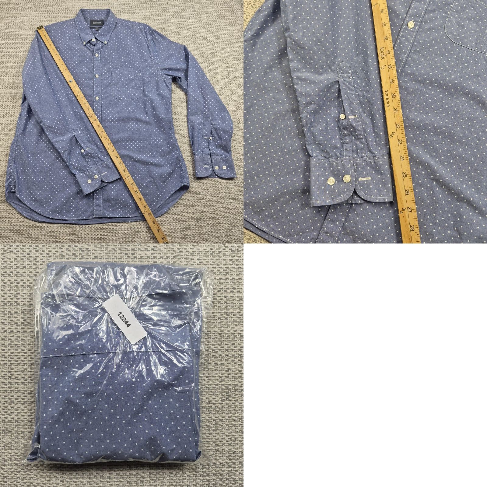 Bonobos Bonobos Button Up Shirt Mens XL Blue Chambray Polka Dot Slim Fit Long Sleeve Size US XL / EU 56 / 4 - 9 Thumbnail
