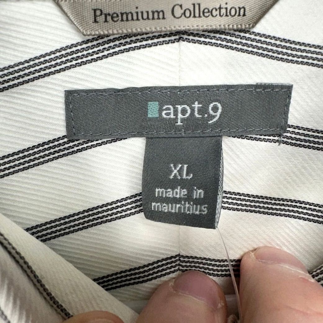 Apt. 9 Apt. 9 Button Up Shirt Mens XL Cream Black Stripe Casual Long Sleeve 100% Cotton Size US XL / EU 56 / 4 - 4 Thumbnail