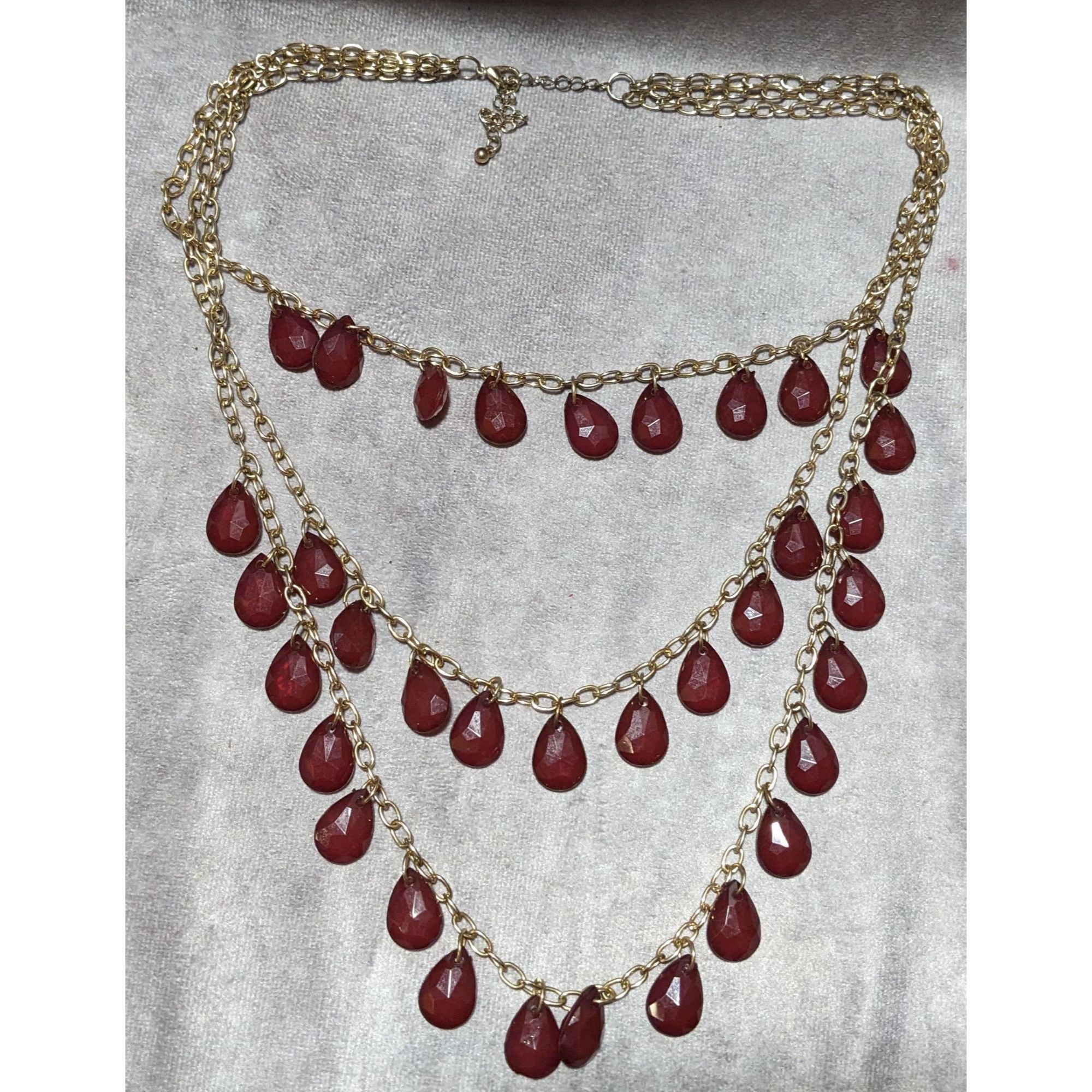 Other Retro Cranberry Gold Multilayer Gemmed Necklace Size ONE SIZE - 8 Thumbnail