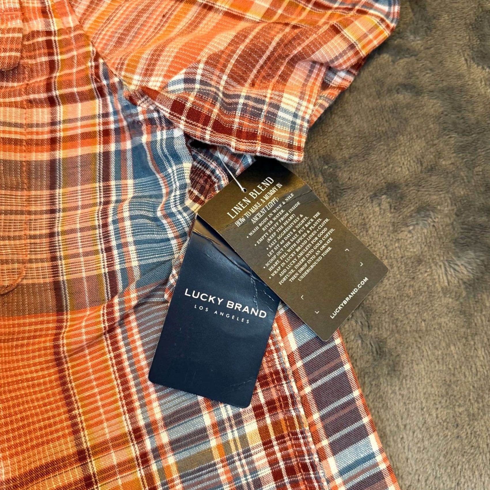 Lucky Brand Lucky Brand Shirt Mens Medium Orange Blue Plaid Linen Blend NWT Button-Up Classic Fit Casual Summer Multicolor Pocketed Mens Size US M / EU 48-50 / 2 - 4 Thumbnail