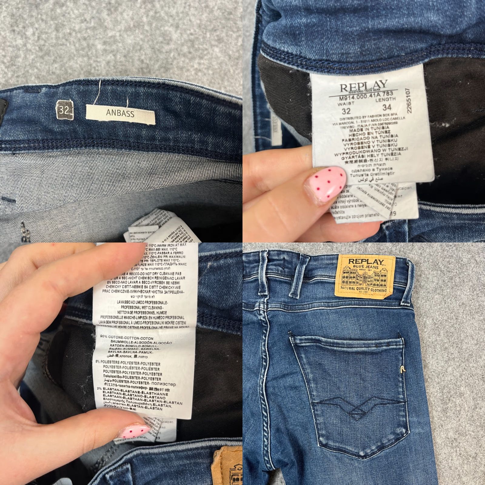 Replay Replay Anbass Mens Jeans Slim Skinny 32 Dark Wash Blue Stretch Denim 5-Pocket Brand: Replay Anbass Slim Fit Jeans Mens 32 in Blue Dark Wash Size US 32 / EU 48 - 8 Thumbnail