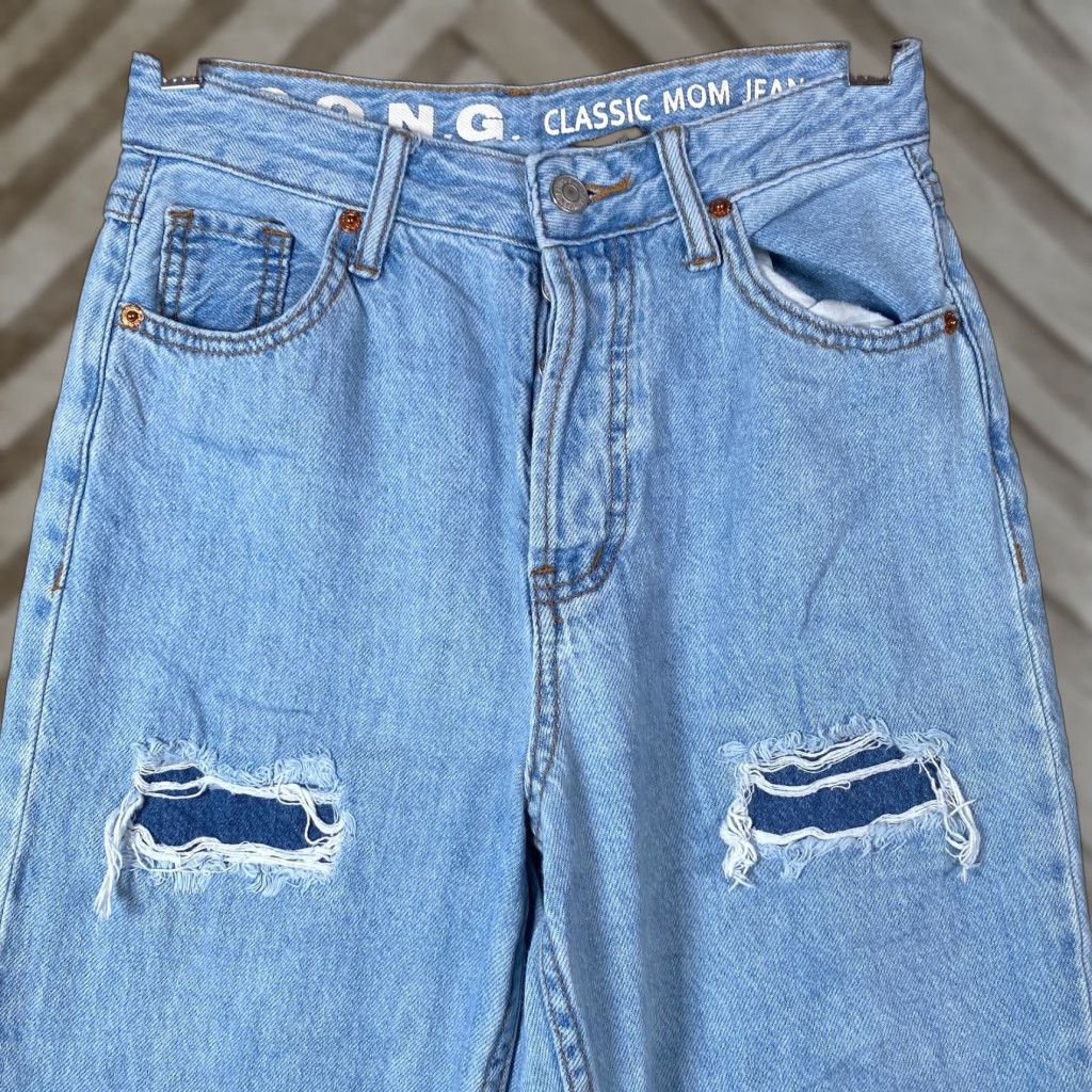 Denime VINTAGE S.O.N.G Womens Jeans Blue Denim Classic Mom Jean Distressed Destroyed 1/25 5-Pocket High Rise Relaxed Fit Womens Jeans Size 42" / US 20 - 1 Thumbnail