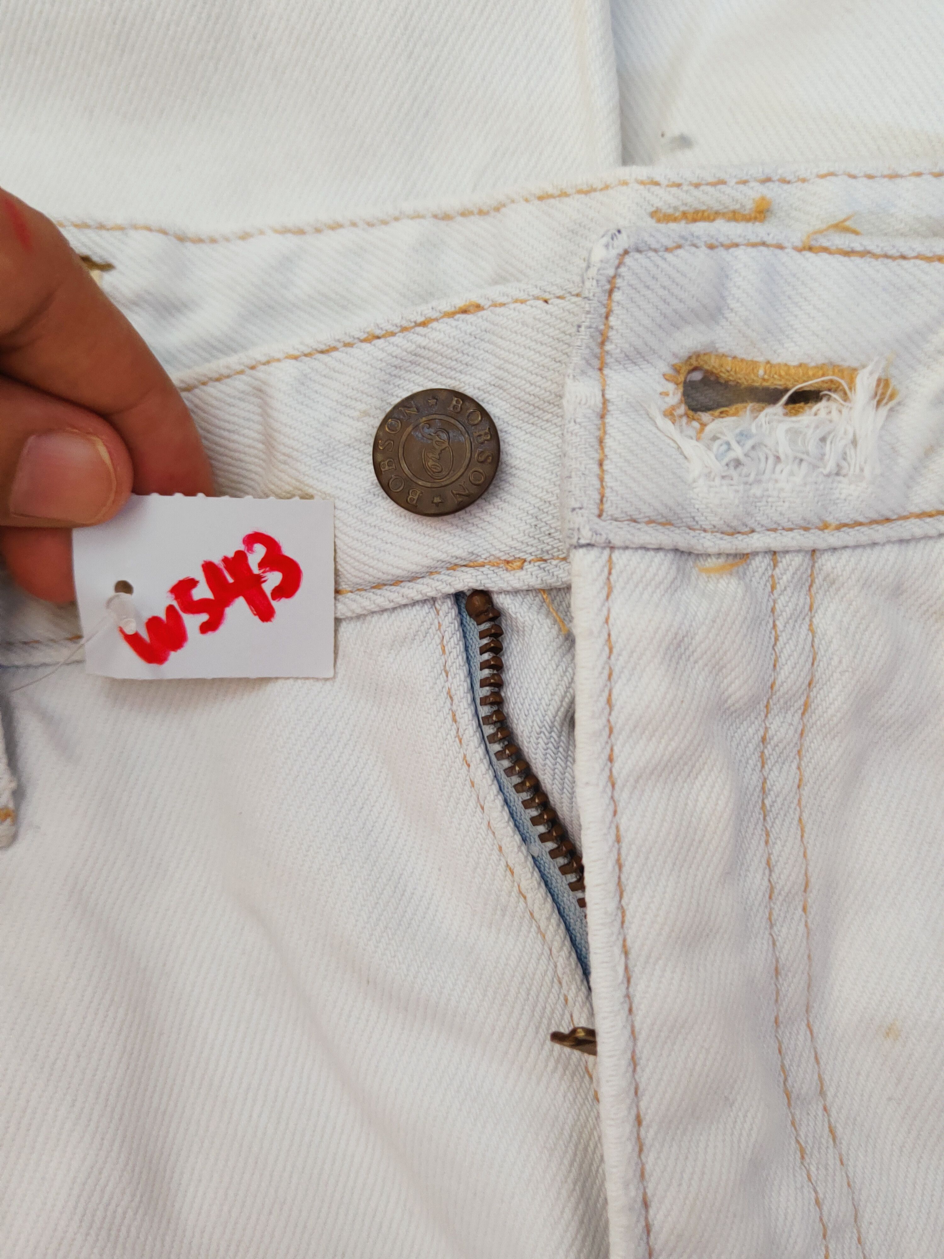 Japanese Brand Bobson Pro White vintage Distressed Ripped Jeans #W543 Size US 33 - 18 Thumbnail