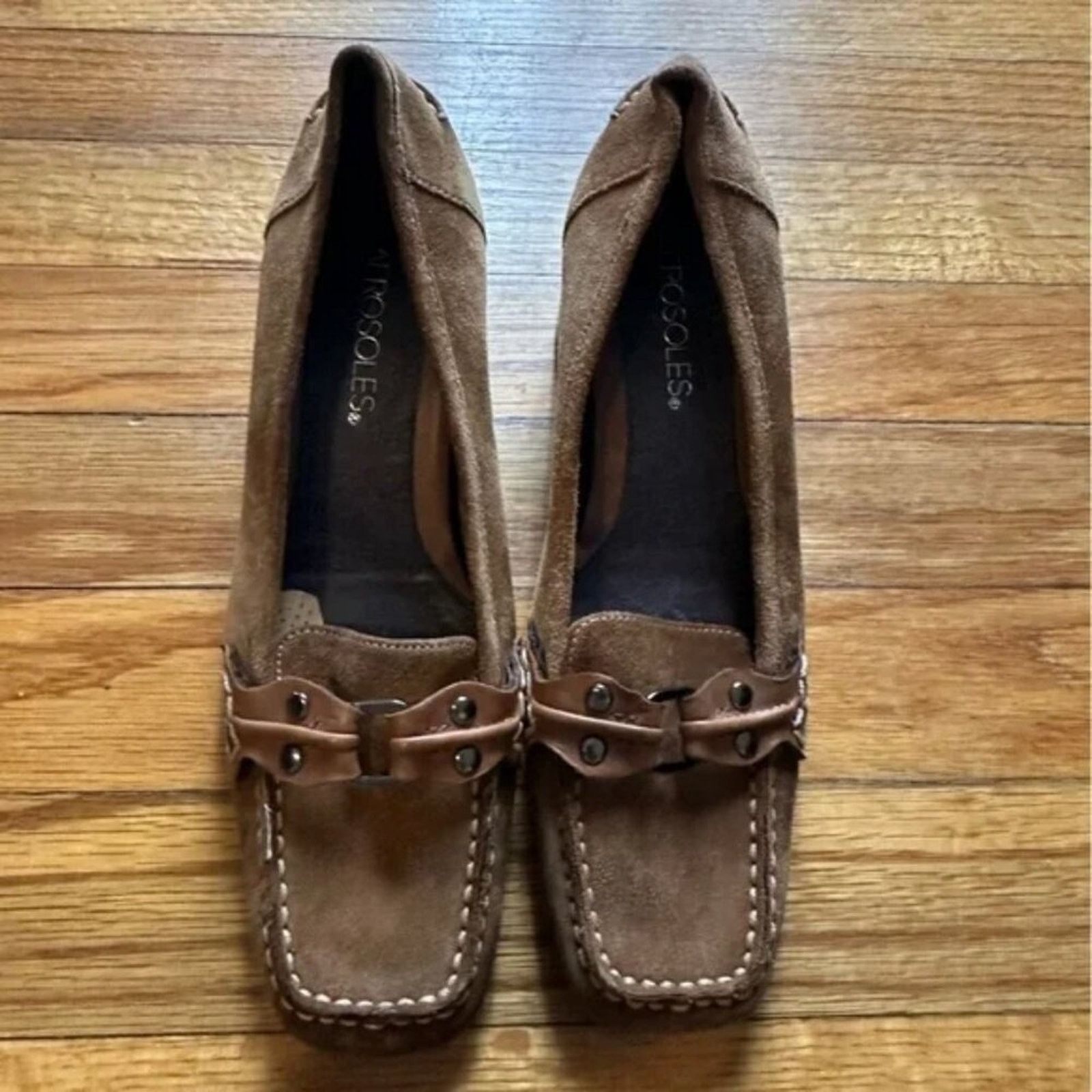 Aeropostale Aerosols Brown Suede Heeled Loafers Size US 5.5 / IT 35.5 - 1 Thumbnail