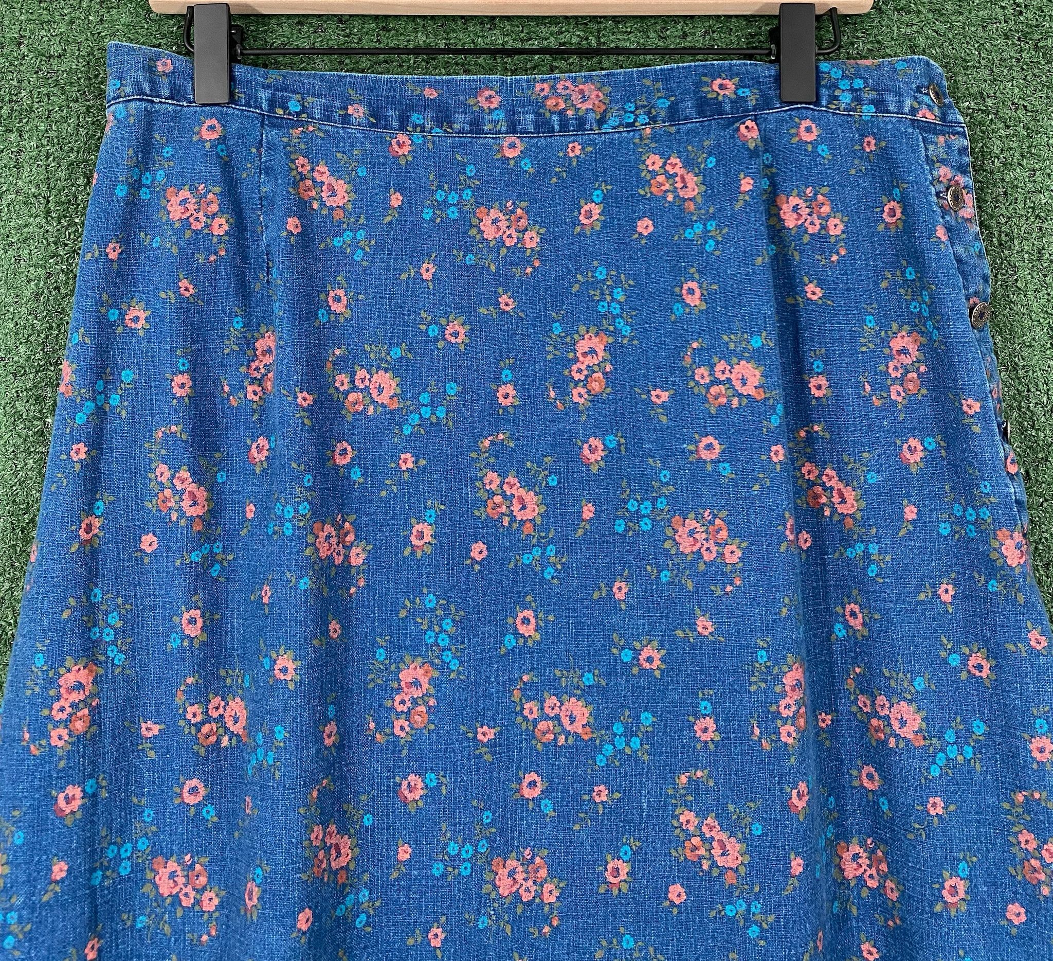 Vintage Y2K Denim Jean Floral All Over Print Long Skirt 34” Waist Size 34" / US 12 / IT 48 - 8 Thumbnail
