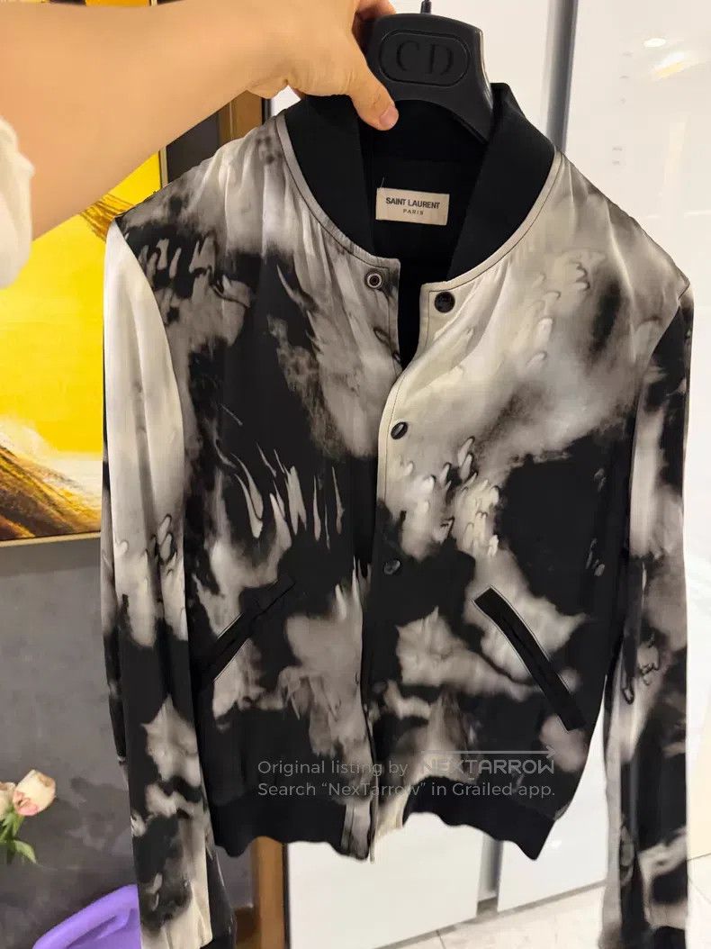 Saint Laurent Paris Saint Laurent Paris Black and White Tie-Dye Ink Silk Jacke Size US S / EU 44-46 / 1 - 1 Thumbnail