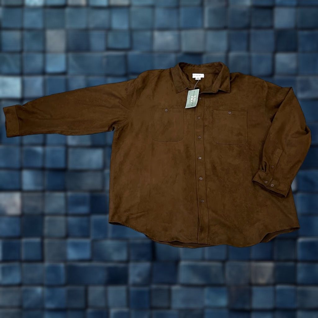 Vintage VINTAGE KnightsBridge Brown Button-Down Mens 3XL Long Sleeve Faux Suede Polyester New Size US XXL / EU 58 / 5 - 1 Thumbnail